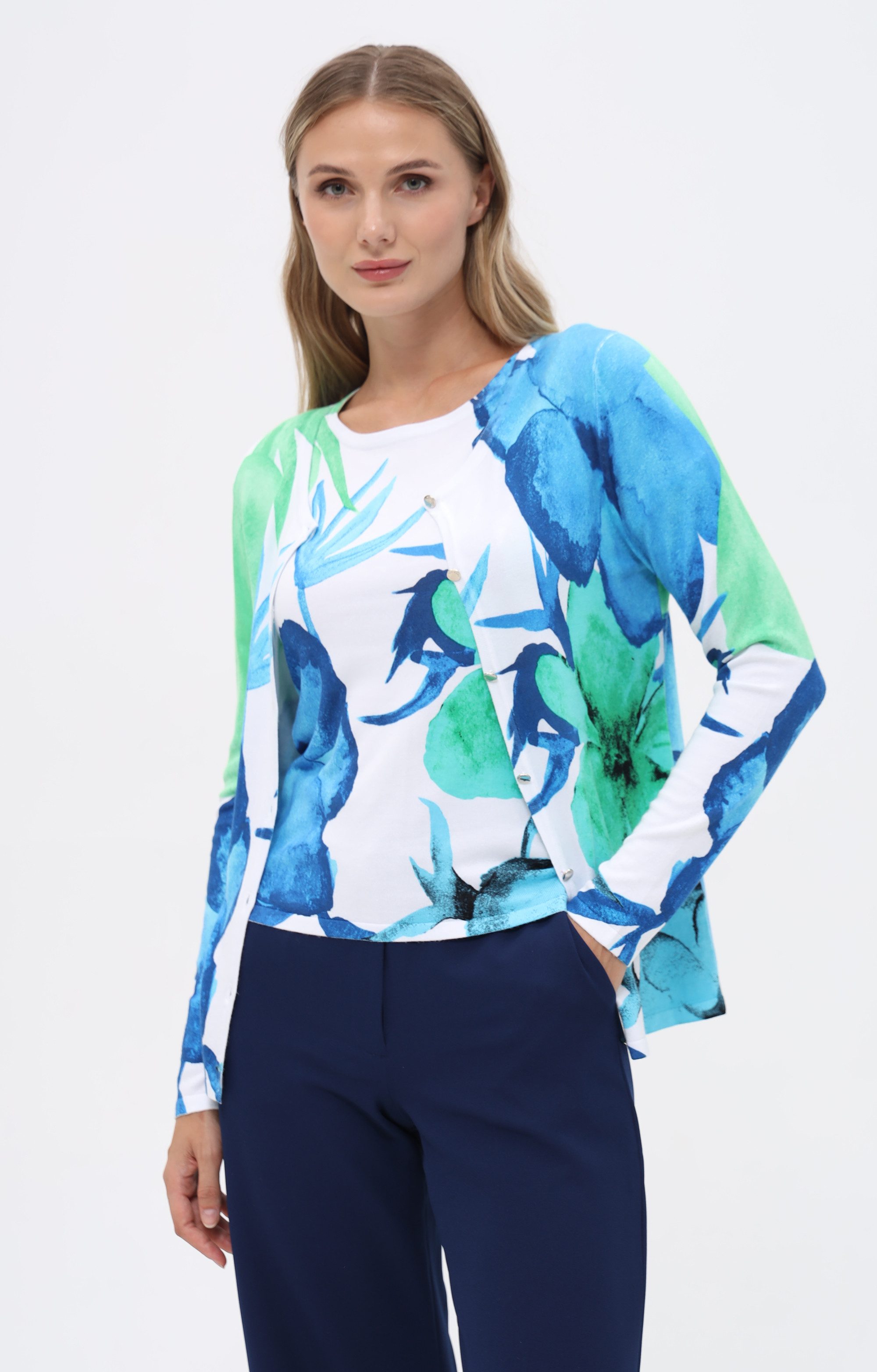 Passioni Cardigan und Top mit Aquarell-Blumenprint günstig online kaufen