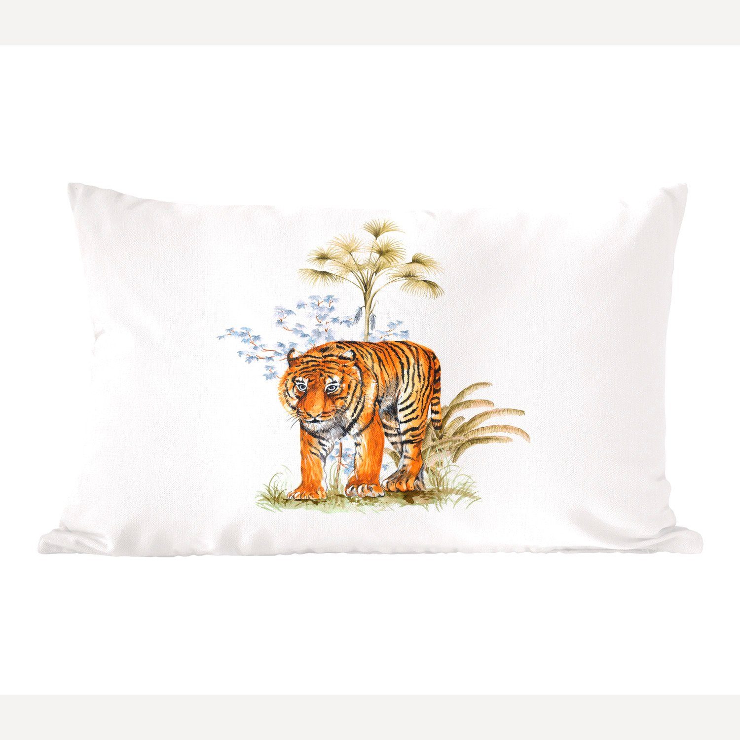 MuchoWow Dekokissen Tiger - Pflanze Zierkissen, Wohzimmer Weiß, Dekoration, Schlafzimmer mit - Dekokissen Füllung