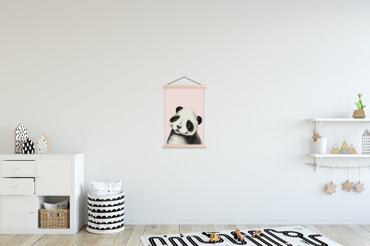 MuchoWow Poster Panda - Kinder - Rosa, (1 St), Posterleiste, Textilposter für Wohnzimmer, Bilderleiste, Magnetisch