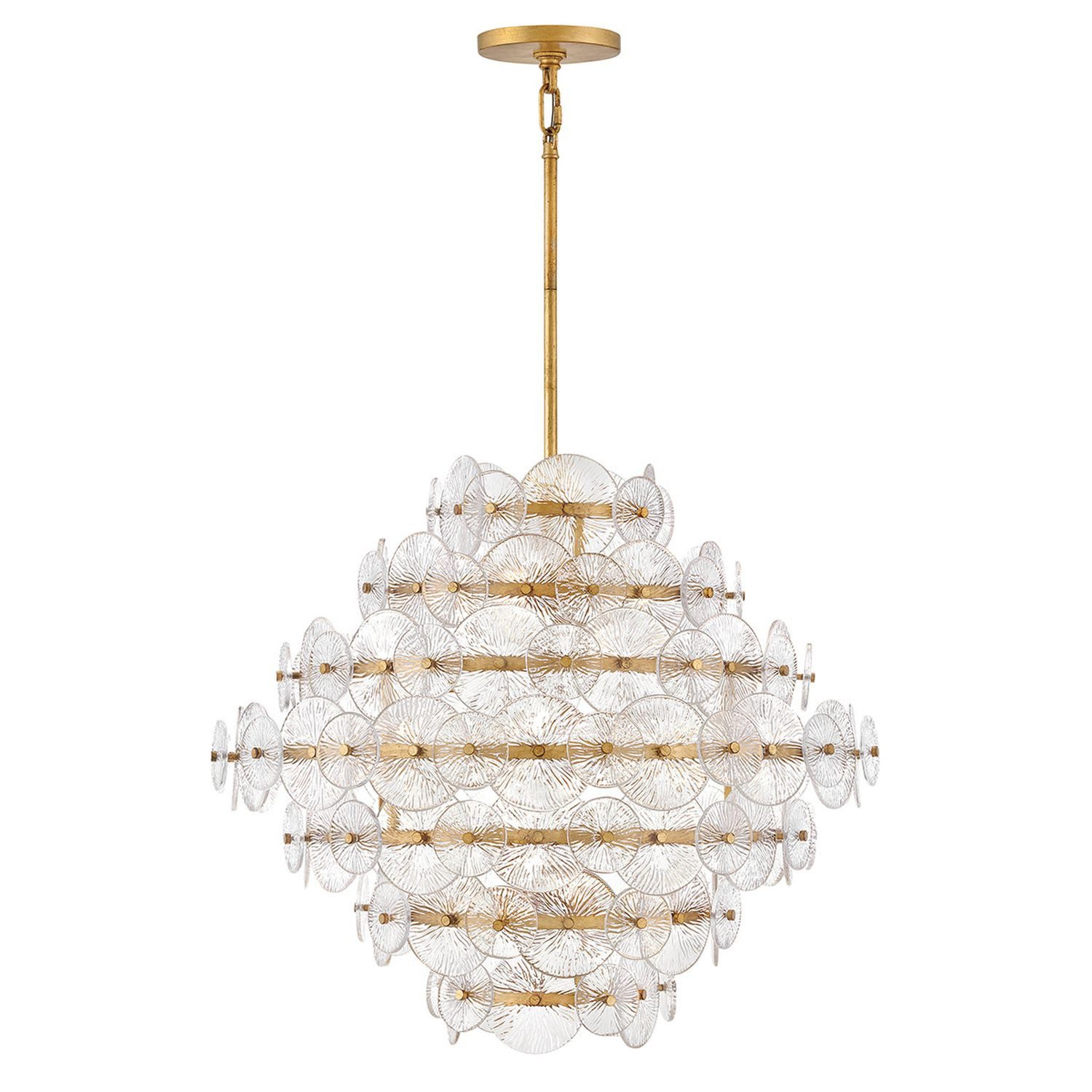 Licht-Erlebnisse Pendelleuchte GORAN, ohne Leuchtmittel, Ø 747 cm H: max. 155.6 cm in Messing Antik Modern Glas Metall 16x E14