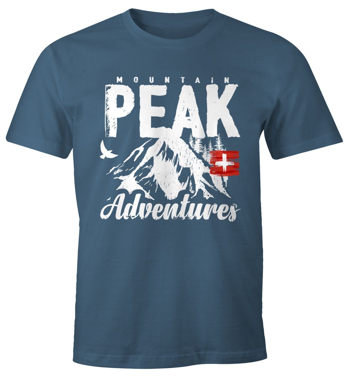 MoonWorks Print-Shirt Wander Print blau T-Shirt Adventures Moonworks® mit Mountain Herren