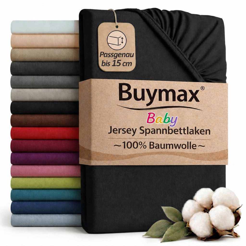 Buymax Spannbettlaken Babybett Kinderbett 60x120cm 70x140cm, Jersey 100% Baumwolle, Gummizug: Rundumgummi, (1 Stück), bis 15 cm Matratzenhöhe, weich, atmungsaktiv, hautfreundlich