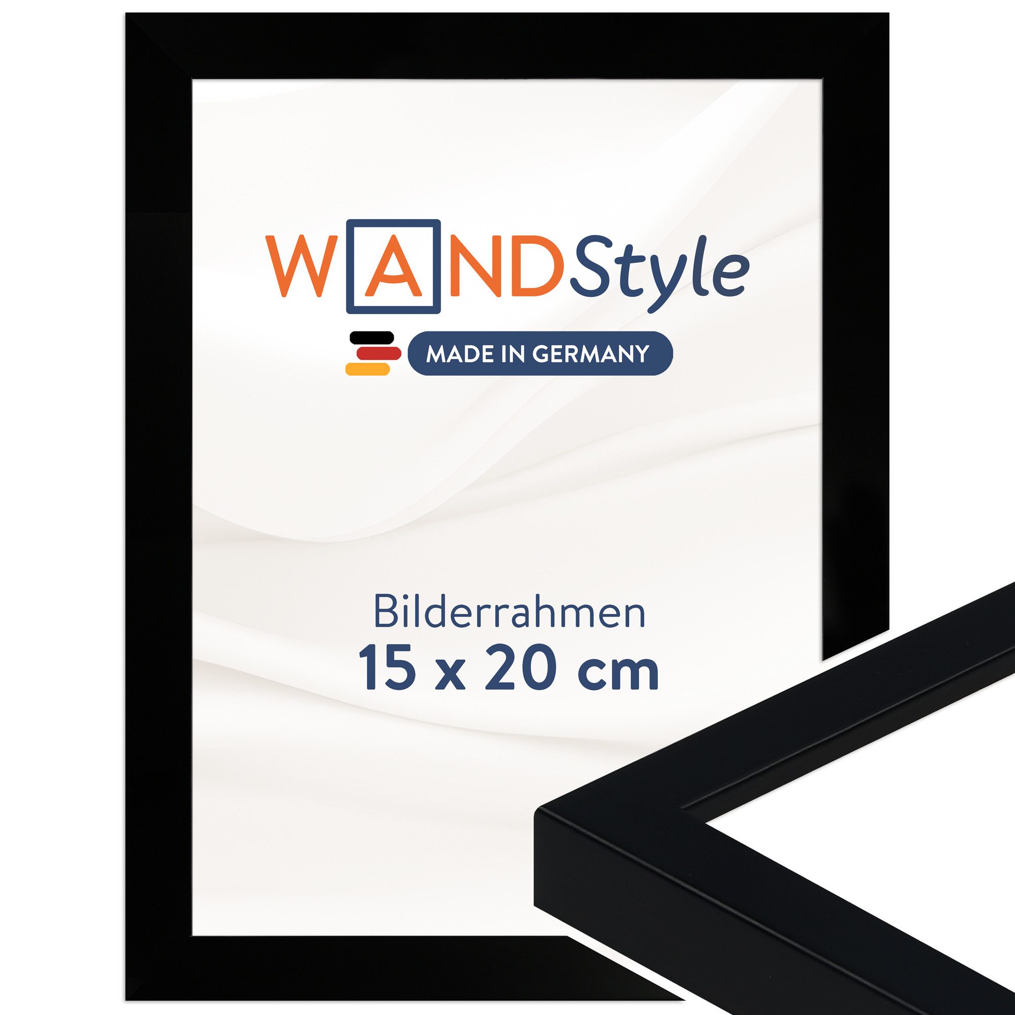 WANDStyle Bilderrahmen H950, Schwarzer Bilderrahmen 15x20 Holz, Moderner Fotorahmen Schwarz 15x20