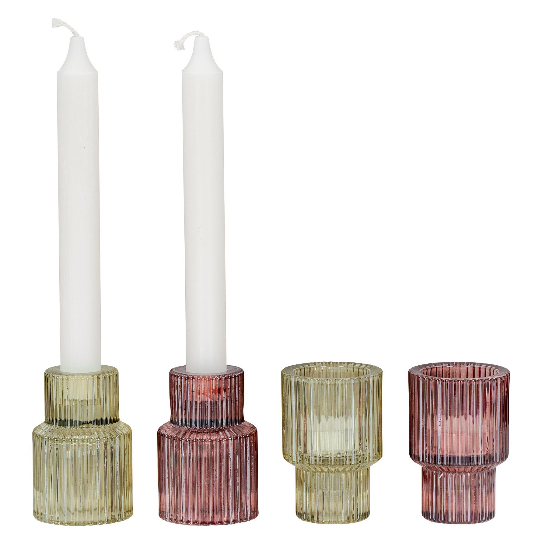 Levandeo® Teelichthalter, 4er Set Kerzenständer Glas Rot Grün Stabkerzen Te günstig online kaufen