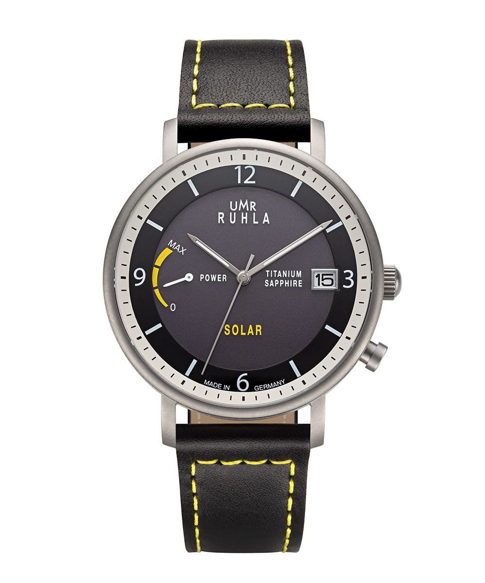 UMR Ruhla Solaruhr Titan 94102 Schwarz Lederband 41 mm 94102, Made in Germany