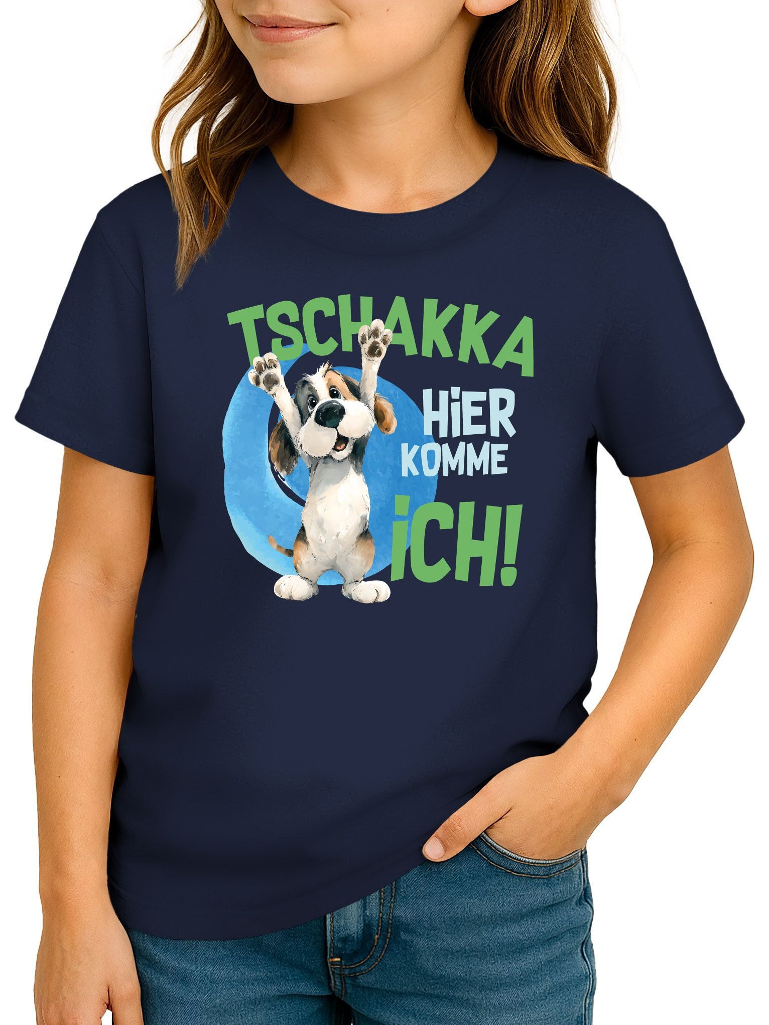 Print-Shirt Kinder T-Shirt Mädchen Aufdruck Hund Spruch lustig Tschakka hier