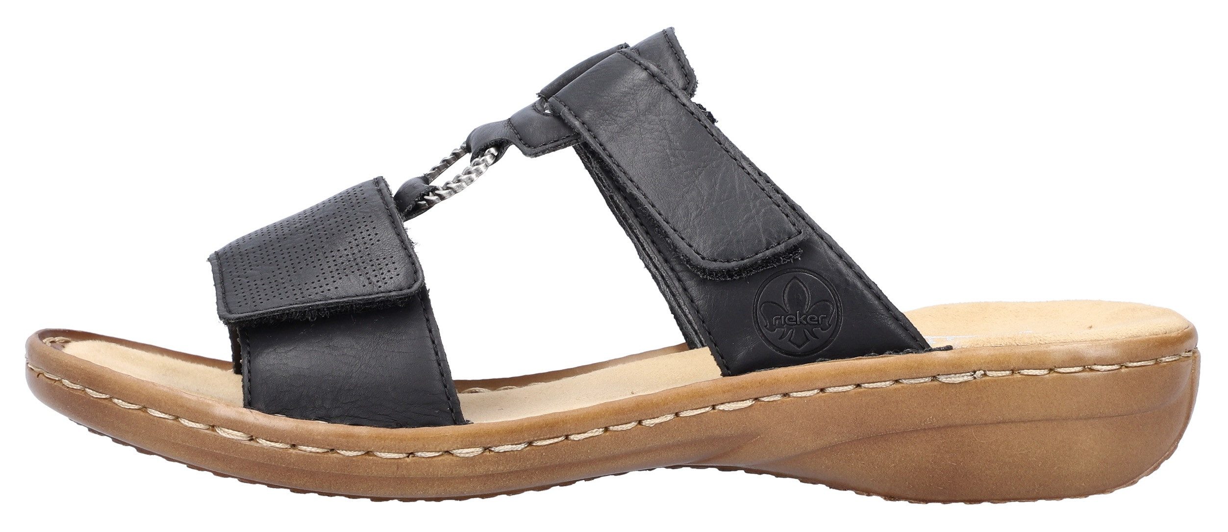 Rieker Pantolette, Keilabsatz, Sommerschuh, Schlappen mit Schmuckring