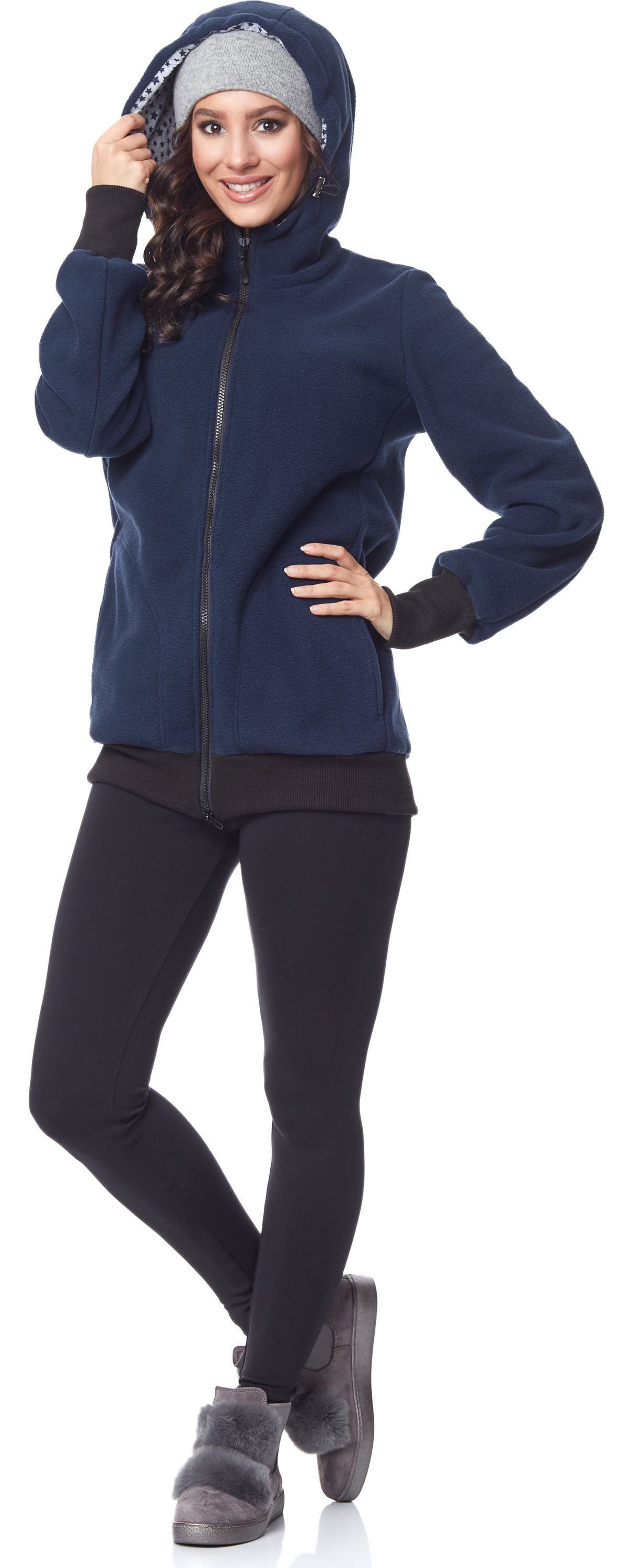 mit Fleece BLV50-117 Kapuze Damen Langarm Umstandsjacke Umstandsjacke Dunkelblau Bellivalini