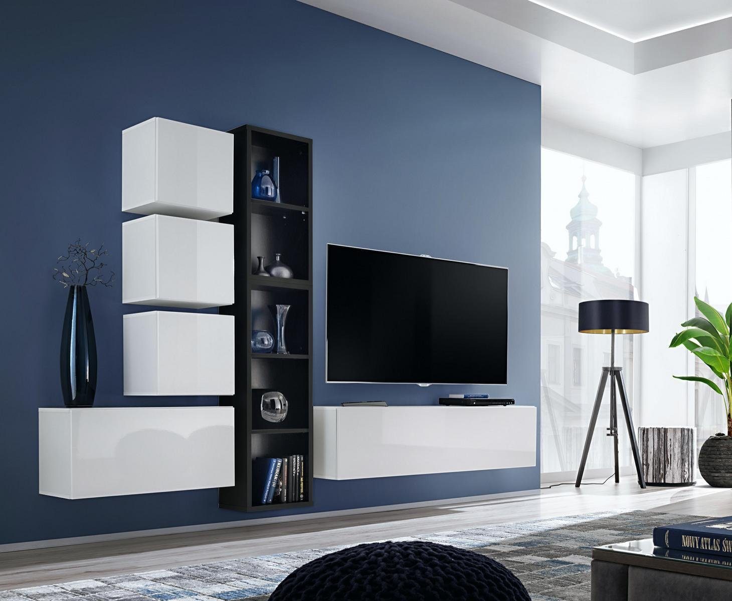 Komplett Wohnzimmer TV JVmoebel Lowboard, in Europa Wohnwand Made Luxus Designer Wandregal Wohnwand