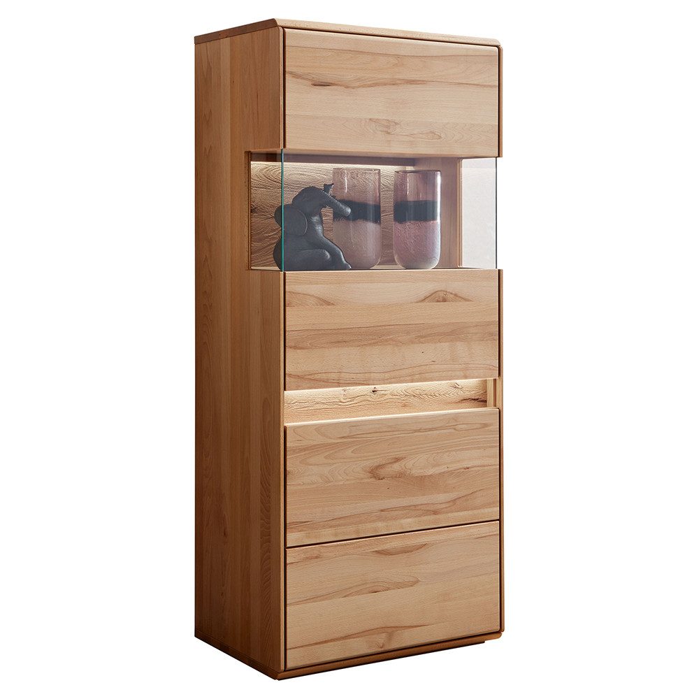 Lomadox Highboard WELLAND-69, 63 cm, Kernbuche massiv geölt mit LED-Beleuchtung, Türanschlag rechts