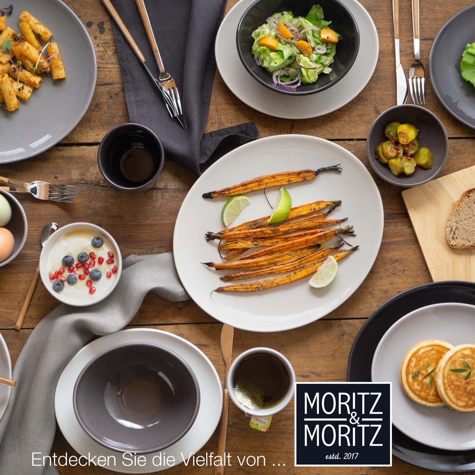 Moritz & Teller grau, St), und (6 Moritz geeignet Set Geschirr Spülmaschine Frühstücksteller für Mikrowelle