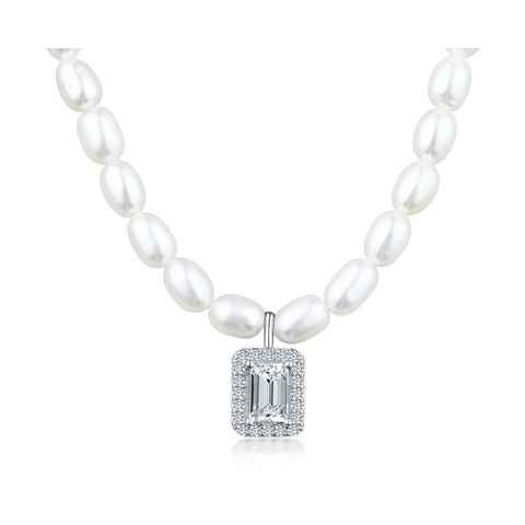 DANIEL CLIFFORD Perlenkette 'Julia' Damen Halskette echte Süßwasserzuchtperlen mit Kristall-Anhänger Silber 925 (inkl. Verpackung), 46cm Perlenkette mit Zirkonia Kristallen, haut- und allergiefreundlich