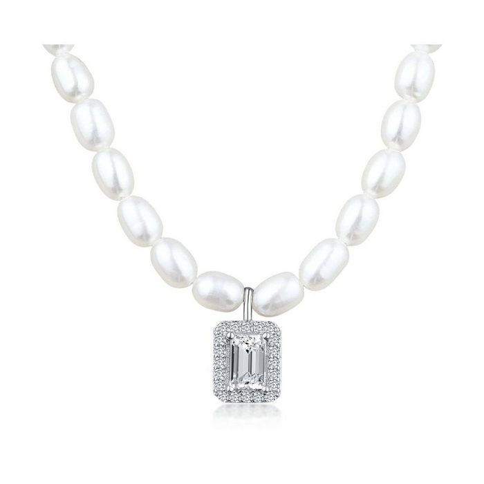 DANIEL CLIFFORD Perlenkette 'Julia' Damen Halskette echte Süßwasserzuchtperlen mit Kristall-Anhänger Silber 925 (inkl. Verpackung) 46cm Perlenkette mit Zirkonia Kristallen haut- und allergiefreundlich