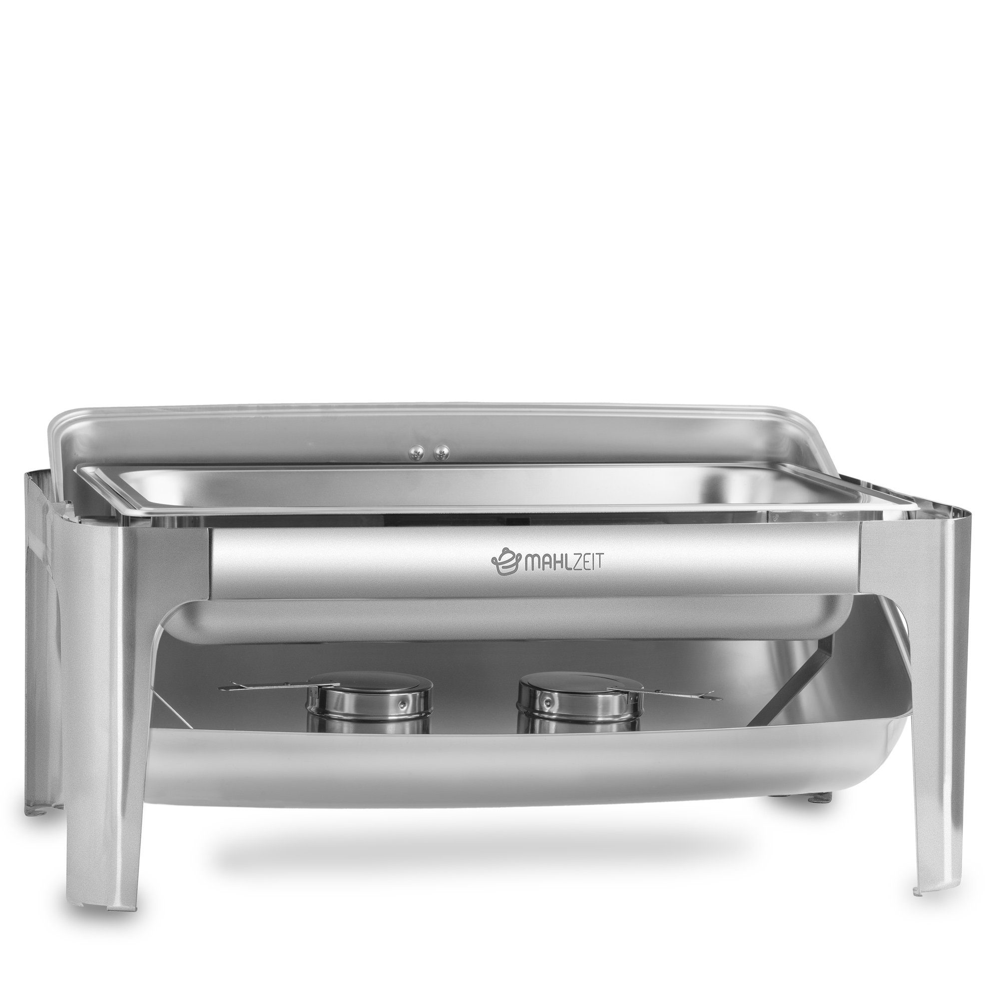 Mahlzeit Speisenwärmer Edelstahl Chafing Dish, 8 Liter, Rolltop, Speisenwärmer, Wärmebehälter, (6-tlg), Leises schließen dank Gummi Stopper – Bild 5 von 5
