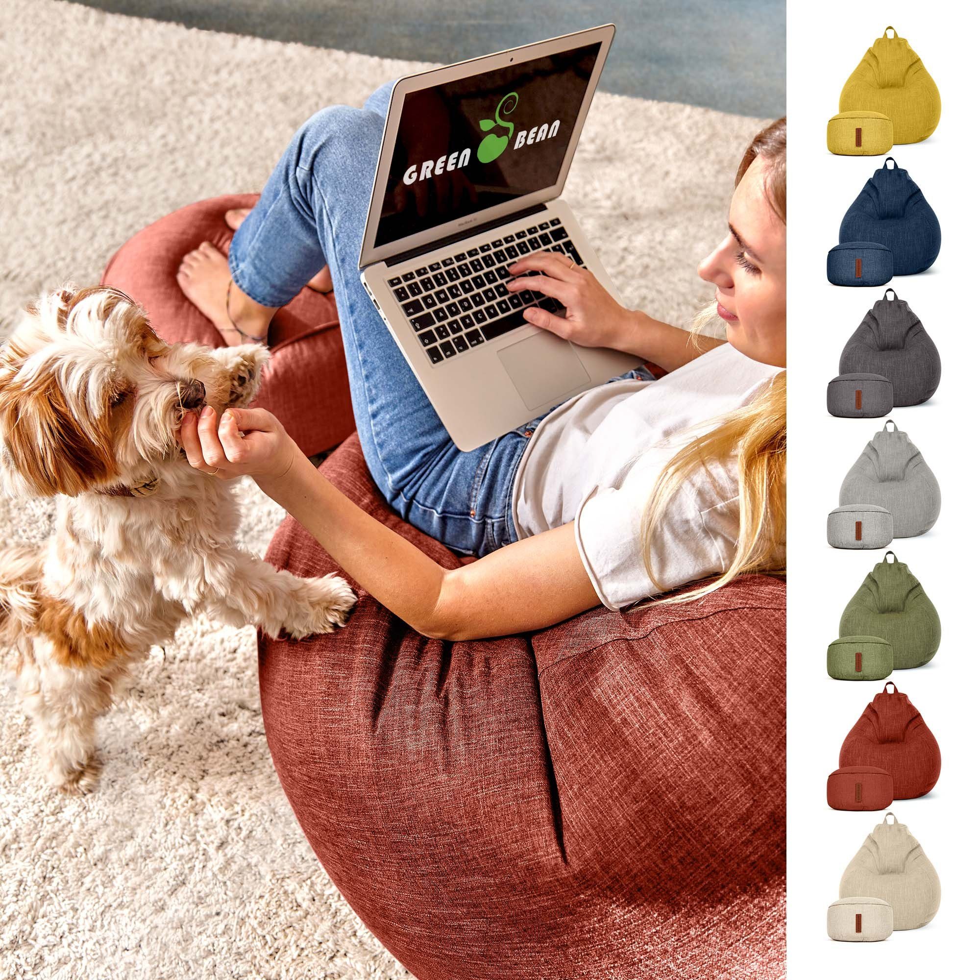 Green Bean Sitzsack Home-Linen (Indoor Riesensitzsack und Pouf mit EPS-Perlen Füllung, Kuschelig Weich Waschbar), Drinnen Stoff Bodenkissen Liegekissen Sitzkissen Lounge