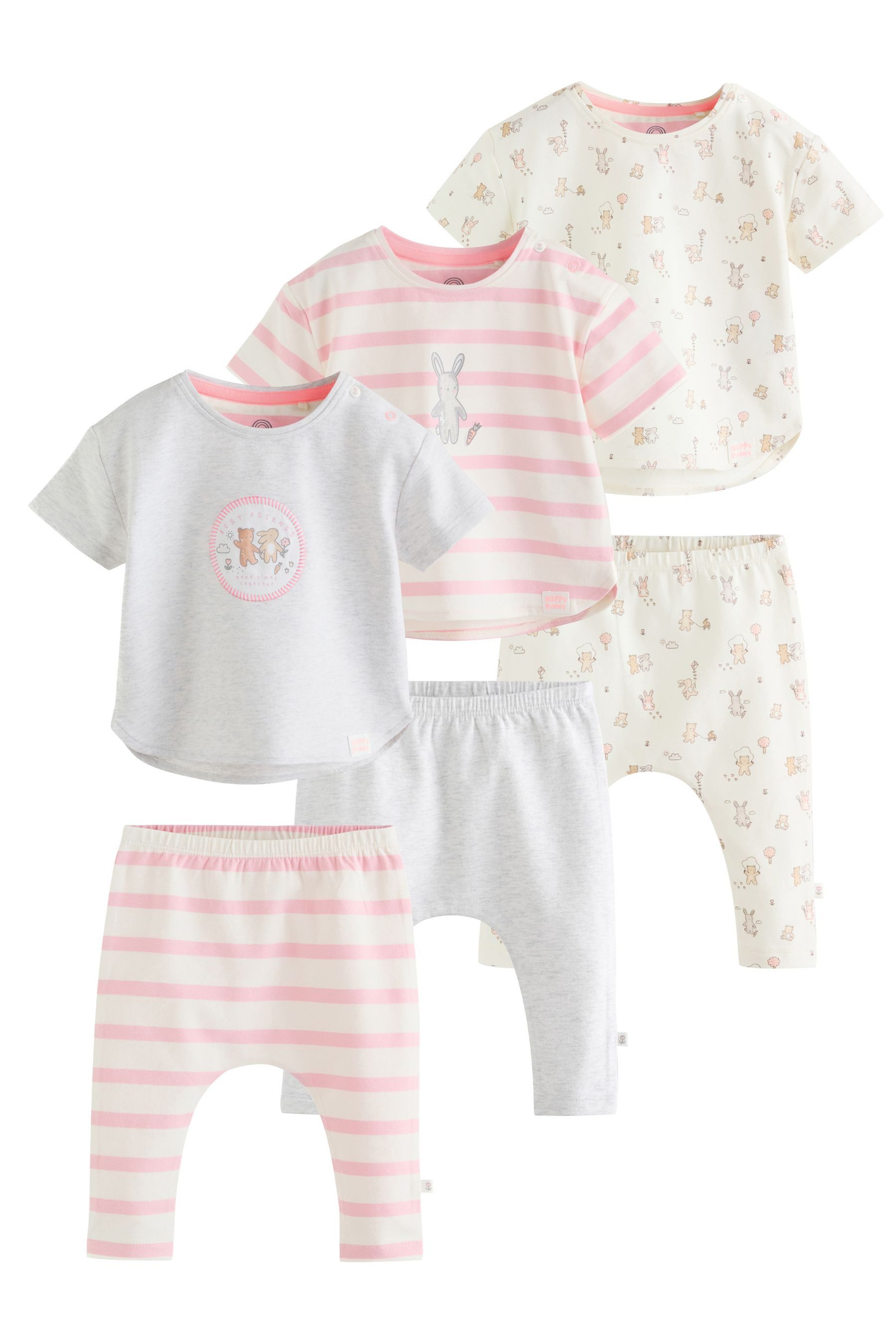 Shirt & Leggings Baby Kurzarm-Oberteil und Leggings, 6-teiliges Set