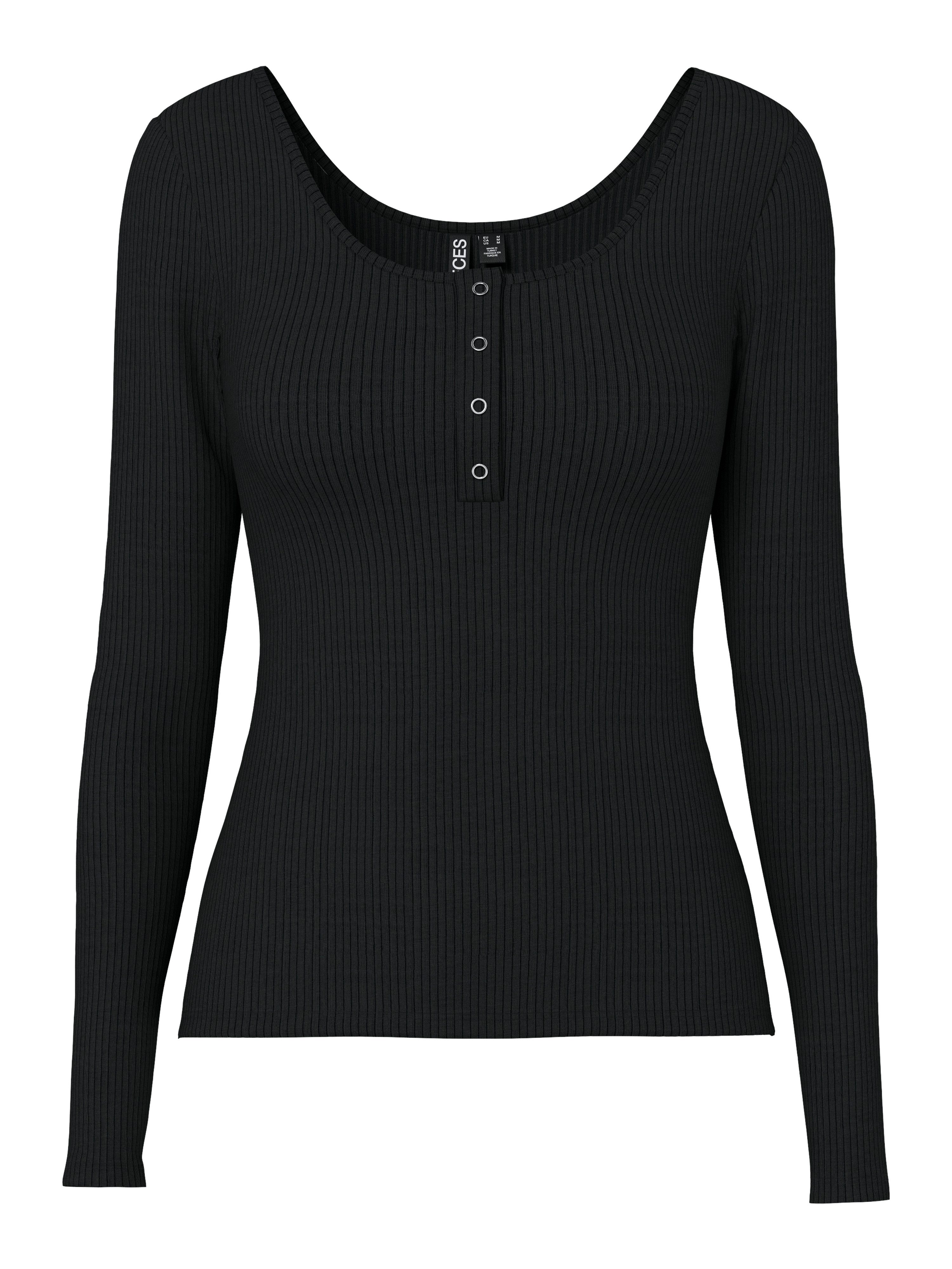 pieces Langarmshirt PCKITTE LS TOP NOOS BC Baumwollmischung, slim fit