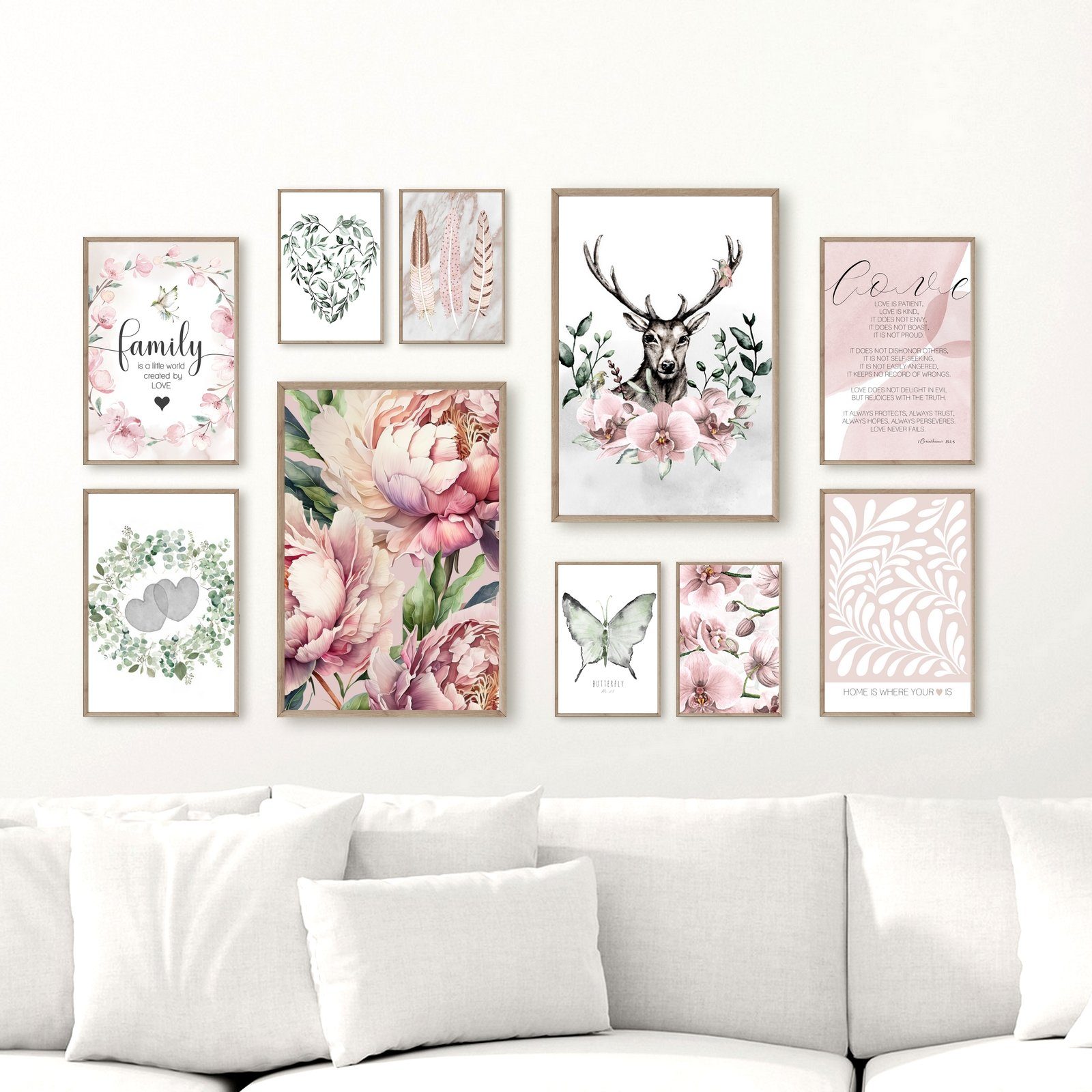 Poster Wandbilder Bilderwand Bilder 10erSet FAMILY LOVE HIRSCH PEONIES
