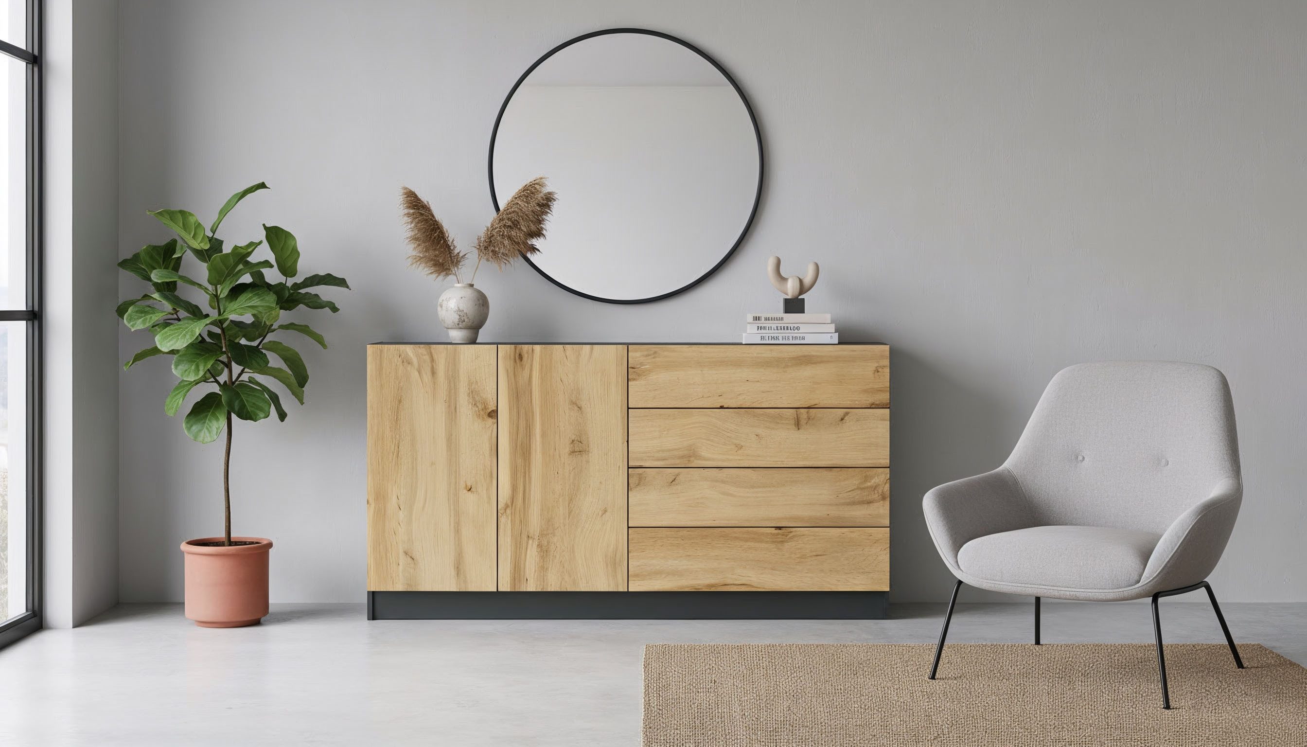 borchardt Möbel Sideboard Vaasa, Kommode mit 2 Türen und 4 Schubkästen auf Kugelführungen, Breite 152 cm