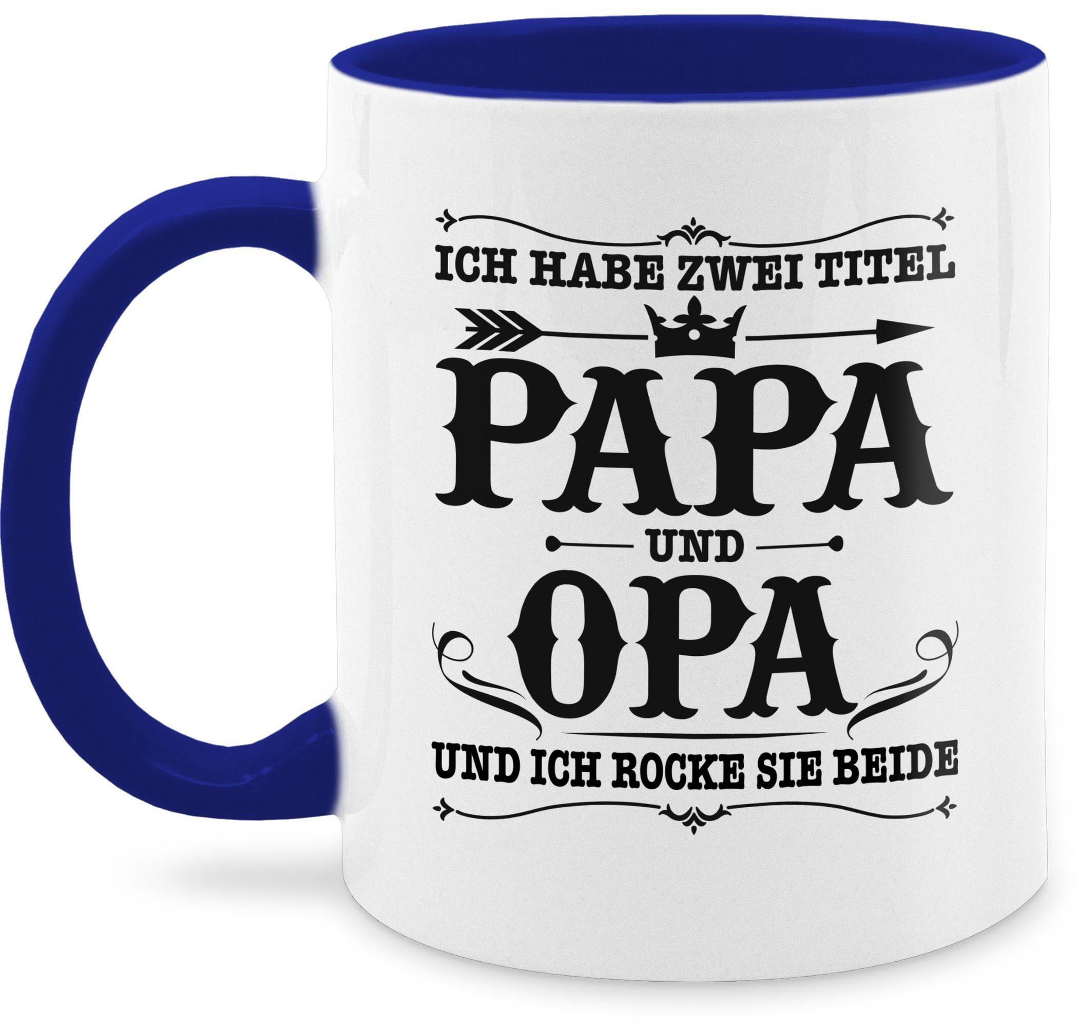 Shirtracer Tasse Ich Vatertag Kaffeetasse Titel Dunkelblau 2 habe zwei und Papa Keramik, Geschenk Opa