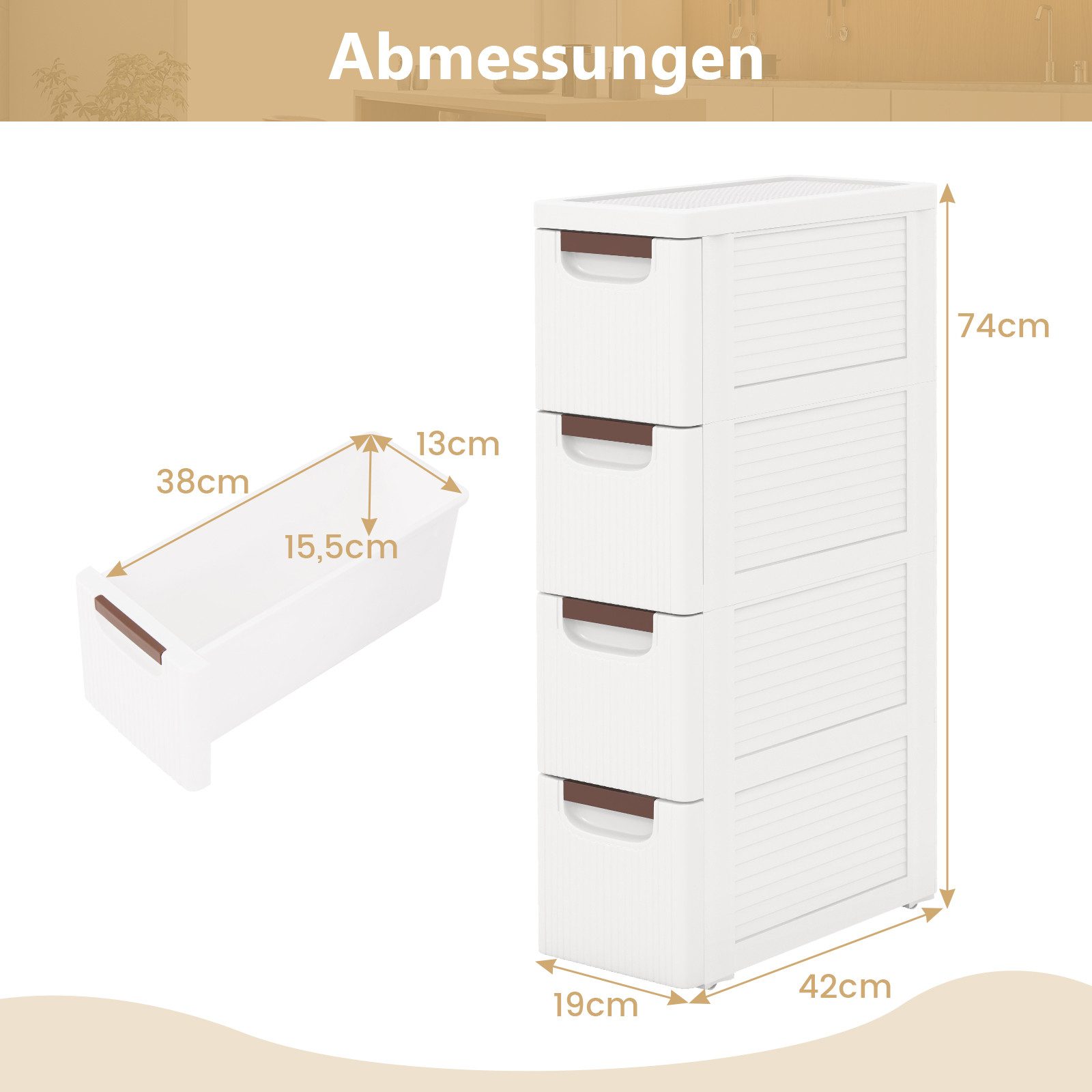KOMFOTTEU Sideboard, Nischenschrank mit 4 Schubladen & Rollen günstig online kaufen