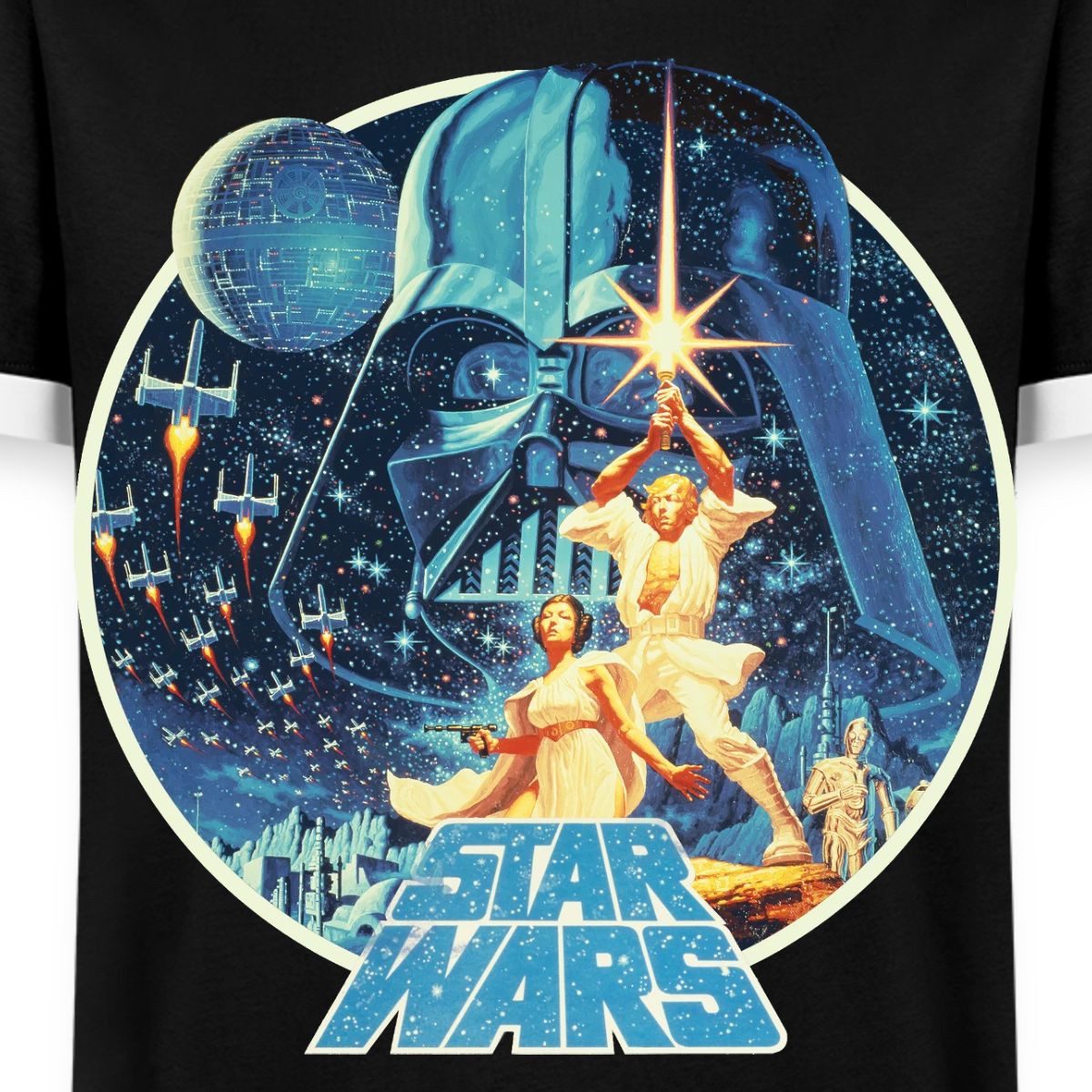 Spreadshirt T-Shirt Star Wars Galaxie Mit Ikonischen Charakteren Männer Kontrast T-Shirt (1-tlg)