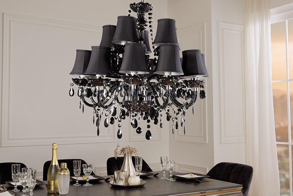 riess-ambiente Kronleuchter BLACK CRYSTAL XL 80cm schwarz · Hängeleuchte mit Kristall-Design, keine besonderen Funktionen, ohne Leuchtmittel, 15-armiger Lüster · Acrylglas · Wohnzimmer · mit Schirmen · Barock