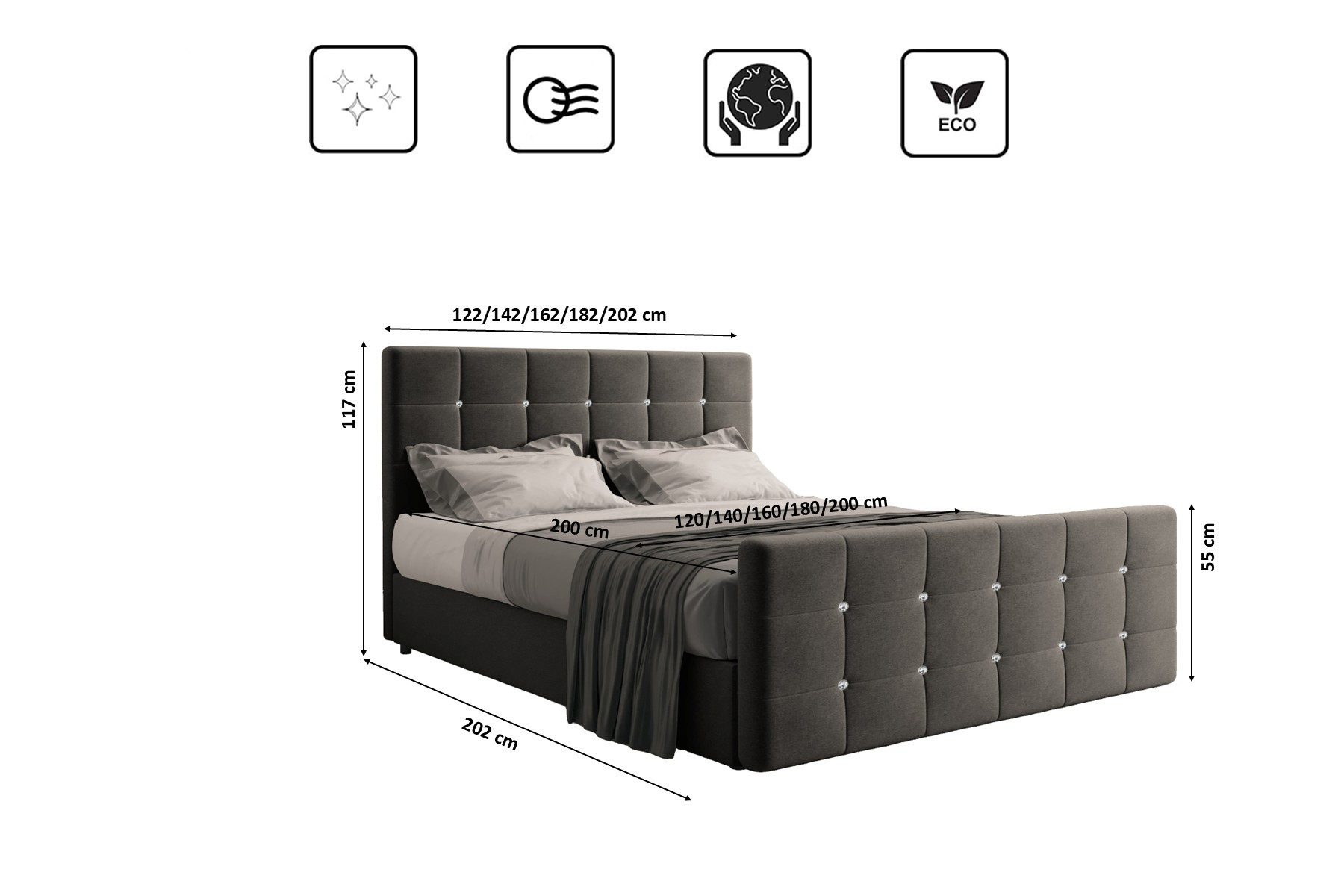 Kaiser Möbel Boxspringbett mit bettkasten und matratze, Schlafzimmerbett ROMA stoff Soro, Topper, Container