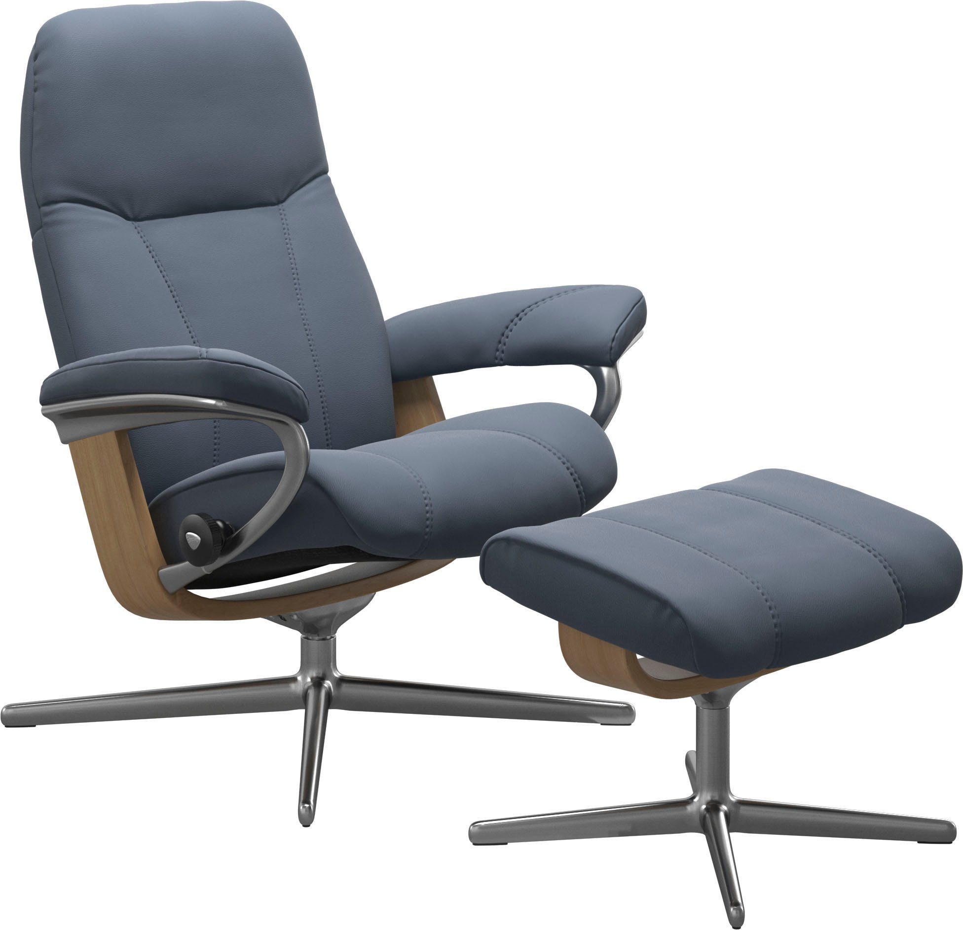 Stressless® Relaxsessel Consul Relaxsessel S, Hocker, Cross Base, M Hocker), mit L, mit Größe Eiche Holzakzent (Set, mit &