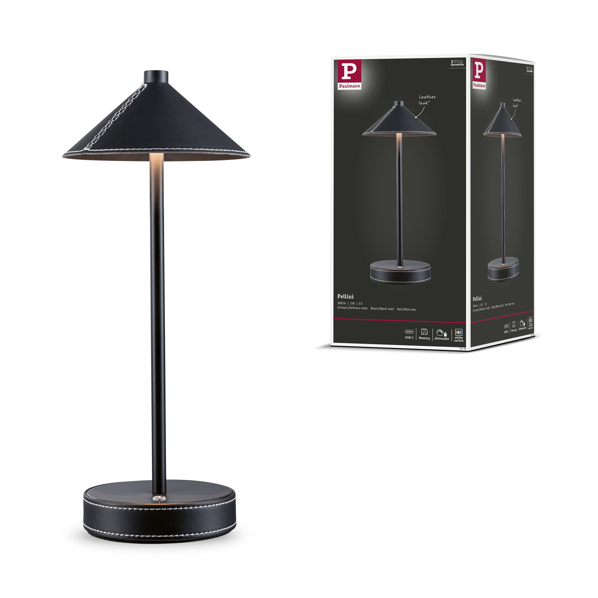 Paulmann Tischleuchte Mobile Tischleuchte Pellini White Switch 300lm 2W Schwarz matt