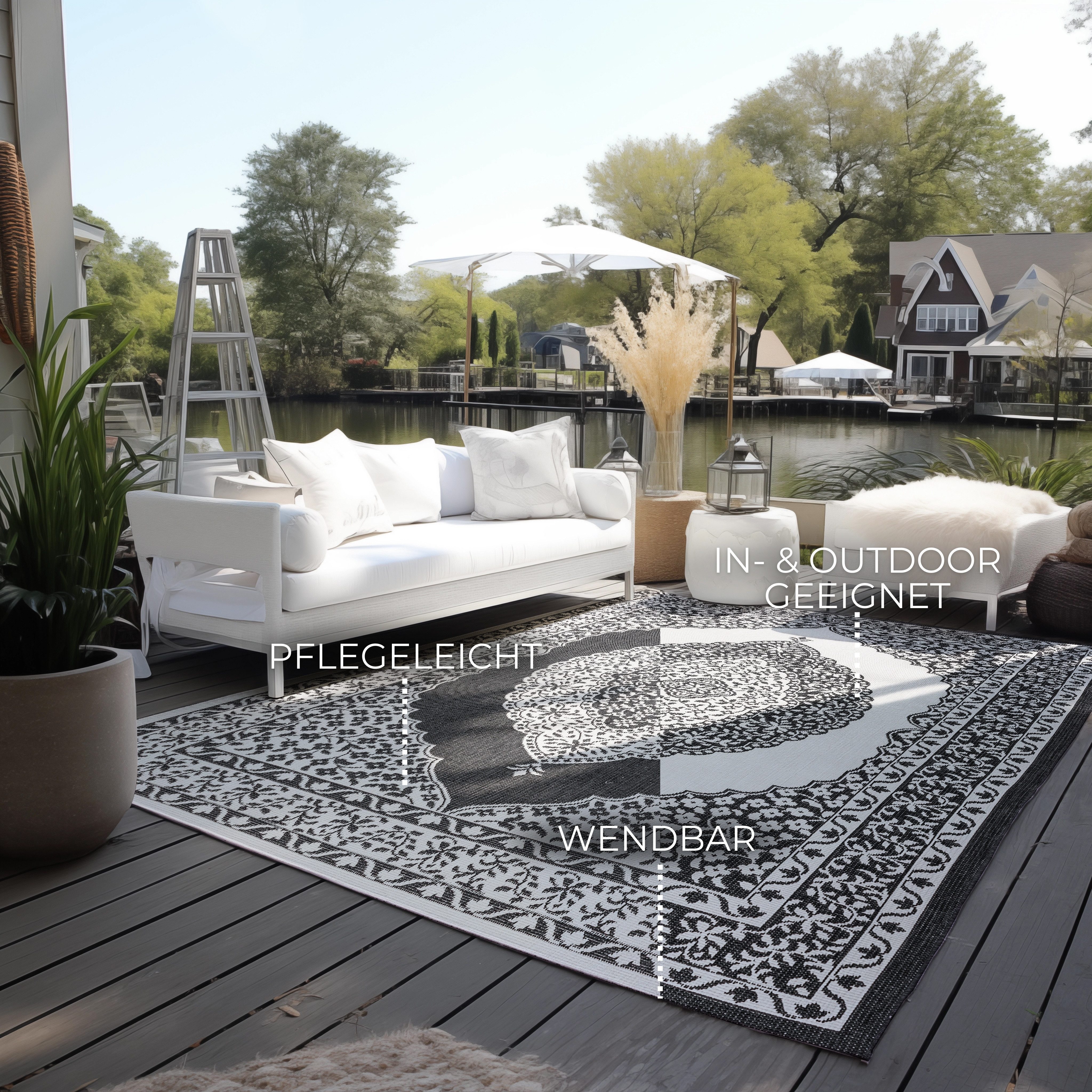 ELLE DECORATION Teppich Meekly Wendeteppich, rechteckig, Höhe: 5 mm, Flachgewebe, In-& Outdoor, Modern, beidseitig, Balkon, Wohnzimmer – Bild 3 von 5