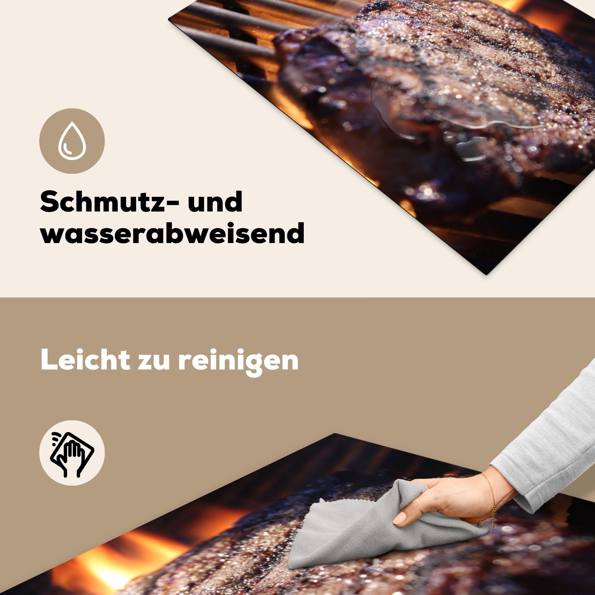 Grill, (1 cm, die Ceranfeldabdeckung BBQ Herdblende-/Abdeckplatte Schutz für 81x52 tlg), Fleisch küche, - MuchoWow - Induktionskochfeld Vinyl,