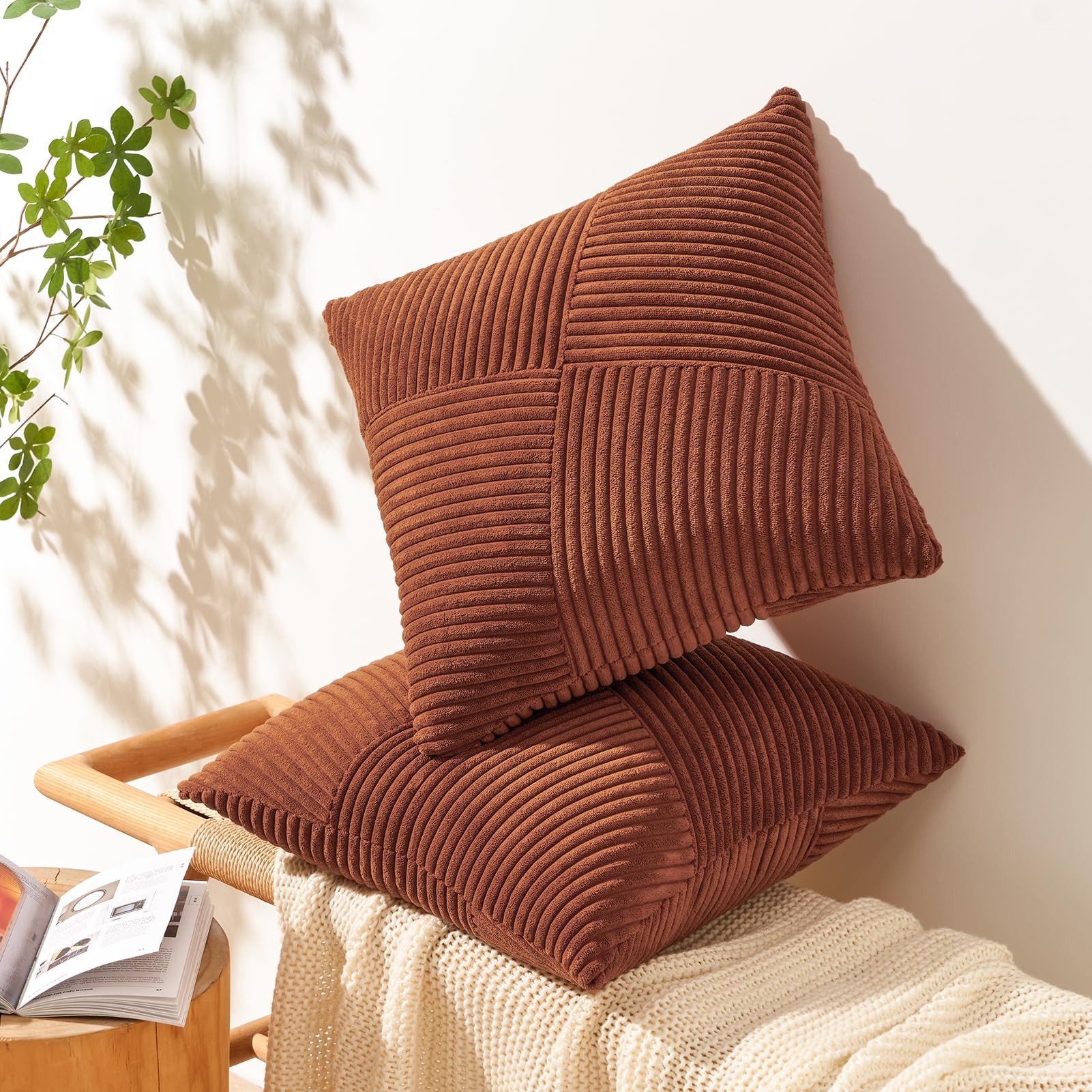 Topfinel Kissenbezüge Kordsamt 2er Set-Windmühle Streifen Muster-Sofakissen Wohnzimmer, Schlafzimmer, Kinderzimmer, Balkon-Deko Bestseller, Weich & Stylisch