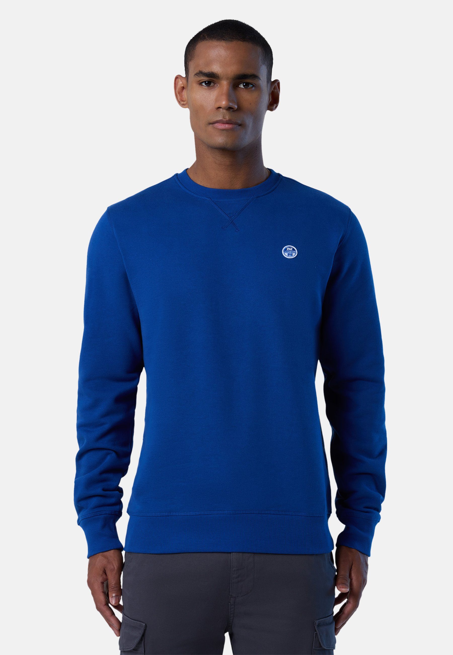 North Sails Fleecepullover Sweatshirt mit Logo-Aufnäher BRIGHT BLUE