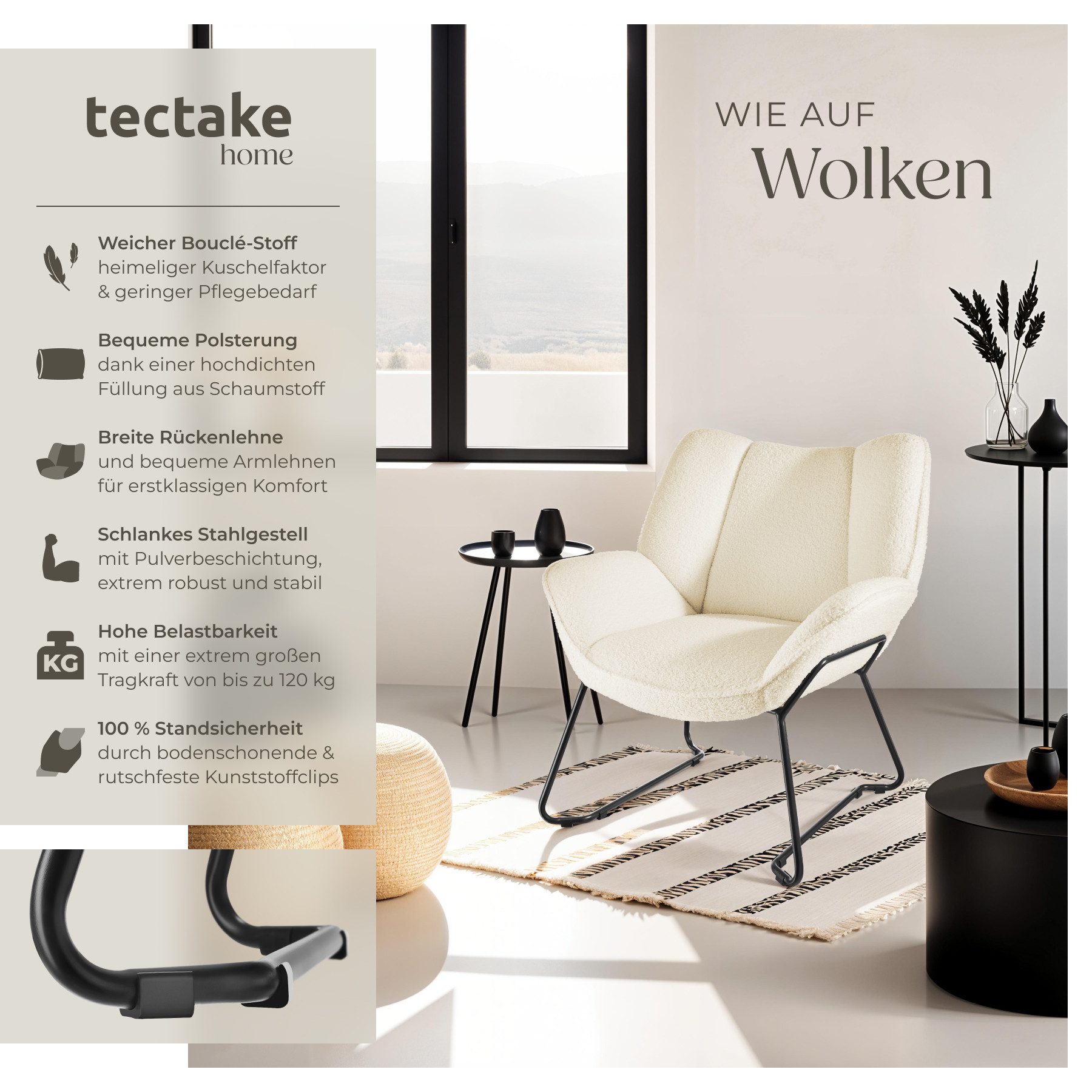 tectake Esszimmerstuhl Sessel Kjeld Bouclé, gepolstert, günstig online kaufen