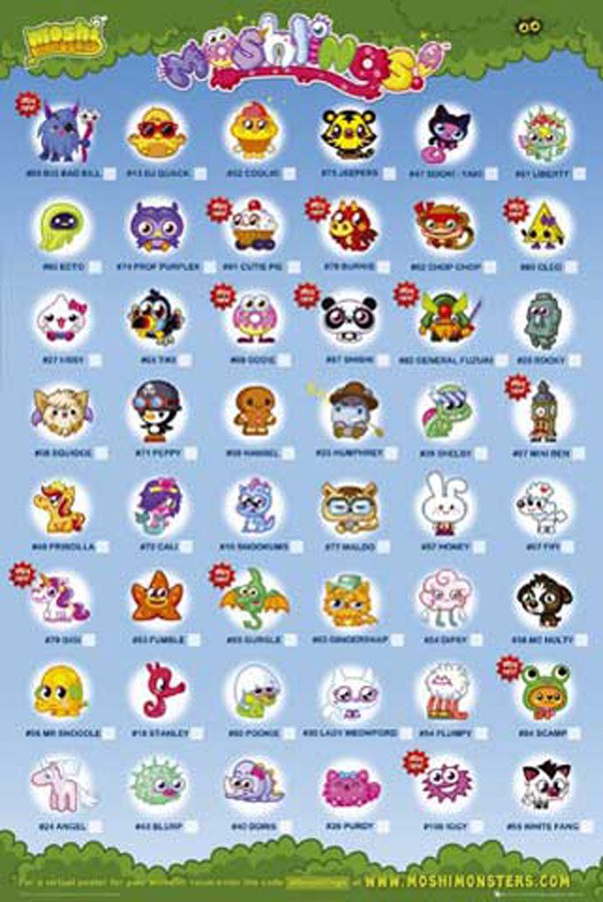 Poster Moshi Monsters - Poster - Moshlings Tick Chart
