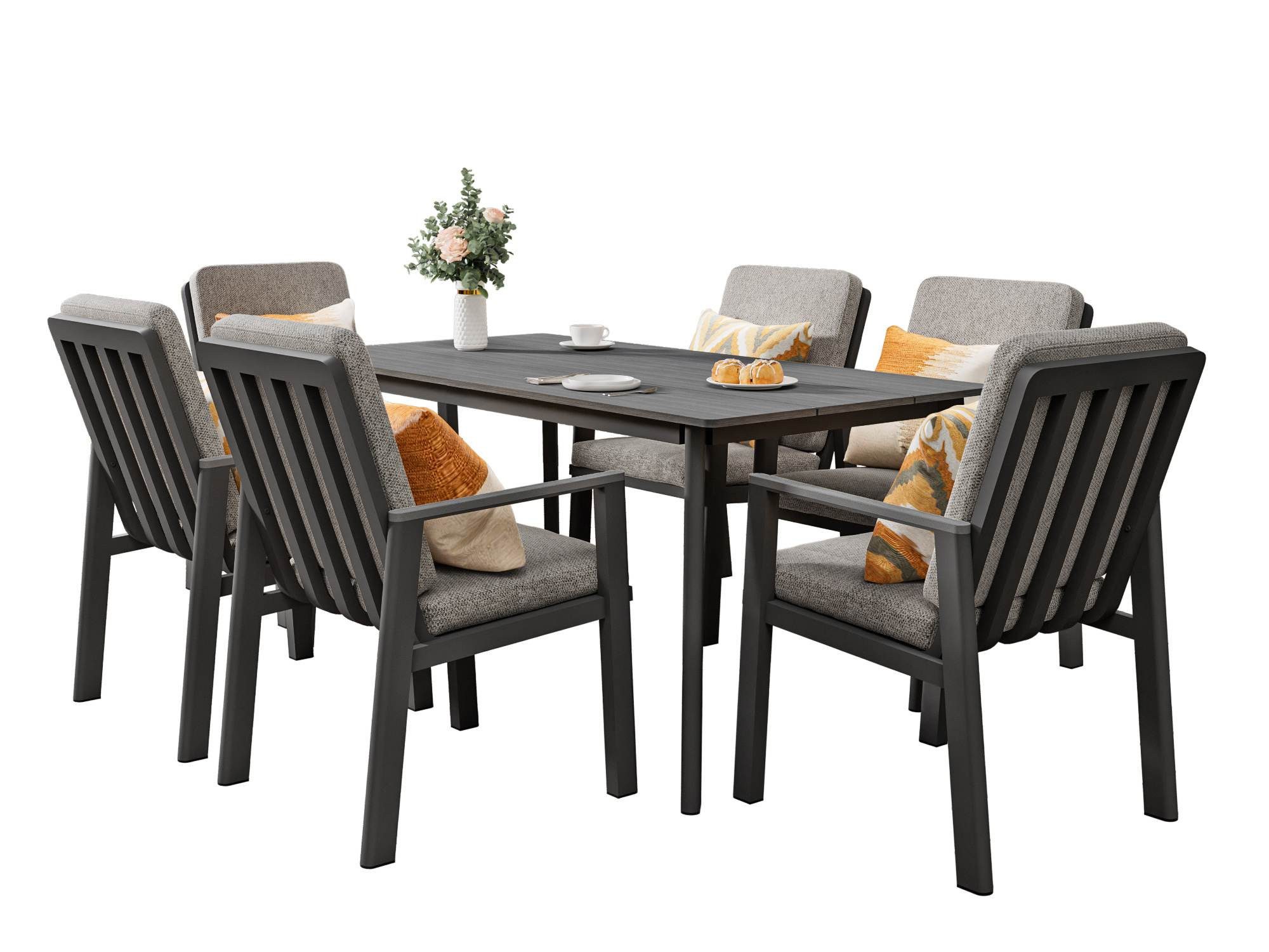 MeXo Gartenlounge-Set Aluminium Gartenmöbel Set, (150 x 80 cm Gartentisch, 7-tlg., mit 6 Stühlen), wetterfeste Essgruppe für Terrasse Balkon Garten