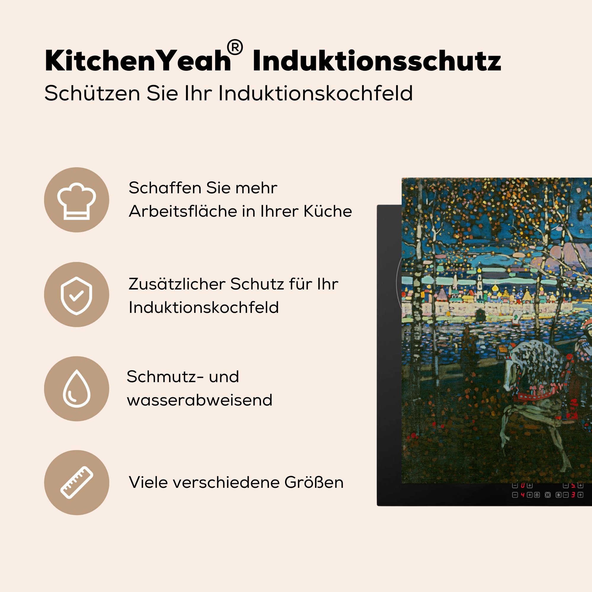 Vinyl, Kandinsky, tlg), Arbeitsplatte küche für 78x78 paar cm, Ceranfeldabdeckung, - Reitendes Herdblende-/Abdeckplatte MuchoWow (1