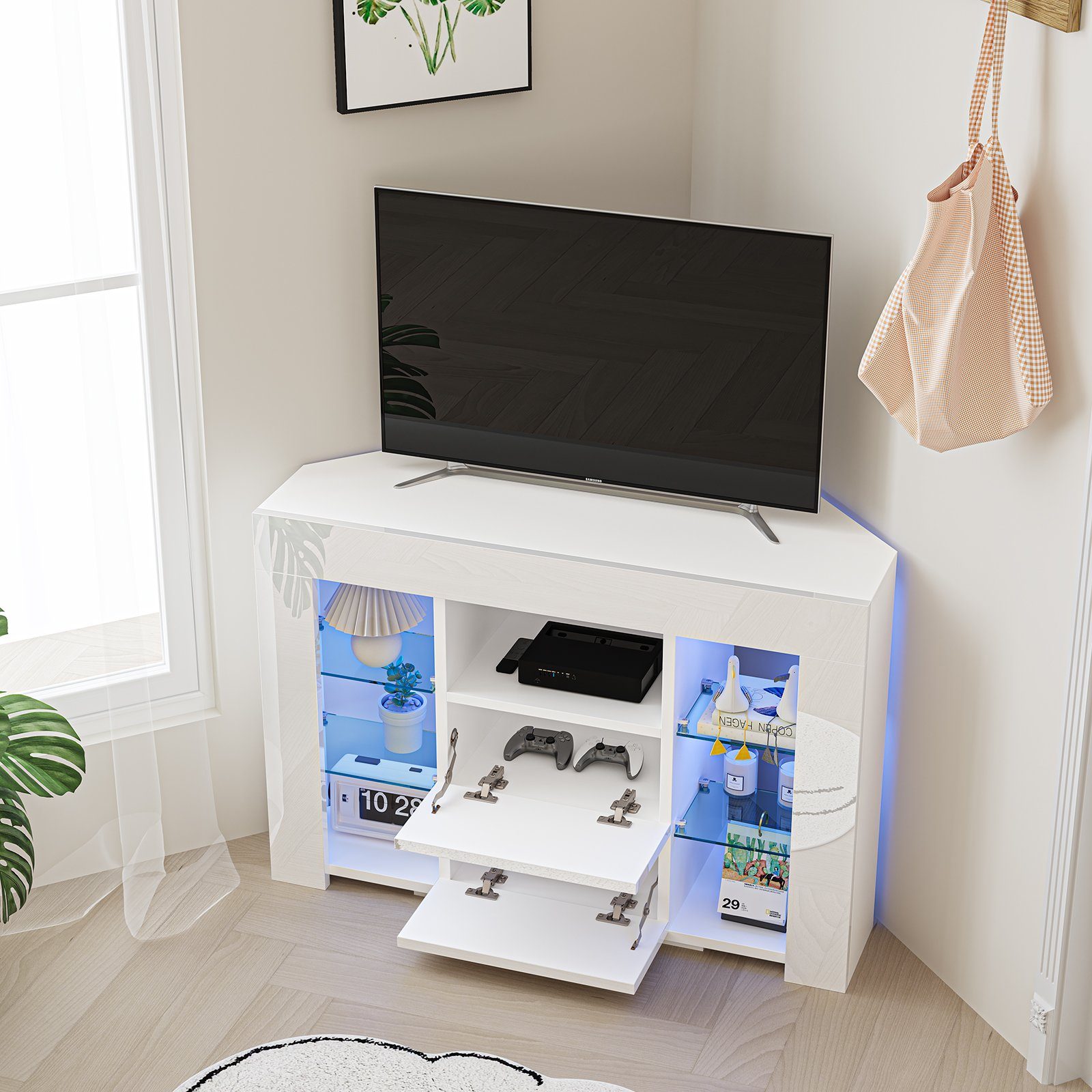 Dripex Lowboard TV Eckschrank Fernsehtisch Hochglanz mit LED 100x40x68 cm, günstig online kaufen