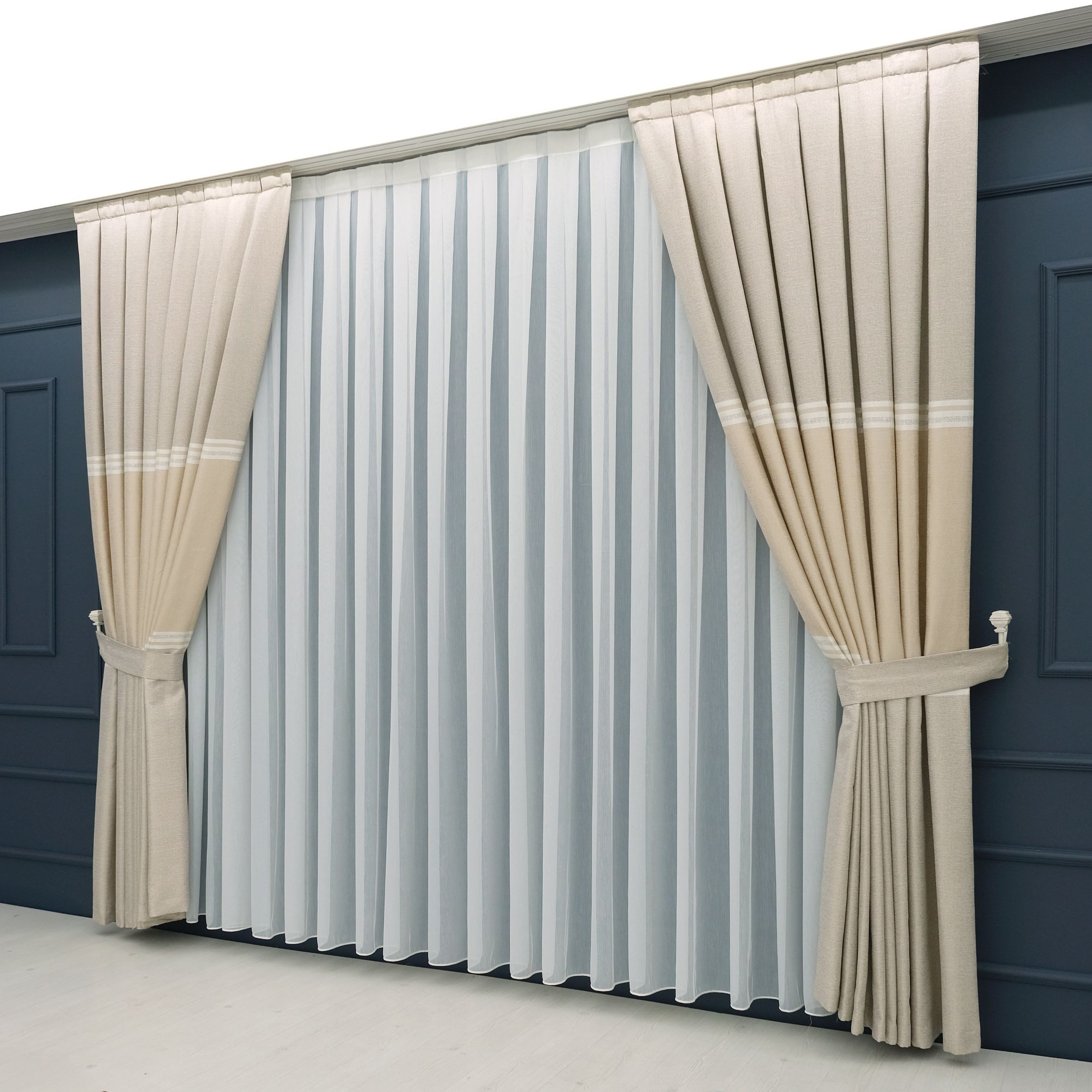 Gardinen by Justyna Vorhang Komplett-Set Vorhang Beige – Falten mit Store (5 St), Kräuselband, halbtransparent, Fertiggardine, Halbtransparent, Faltenband, Komp – Bild 4 von 5
