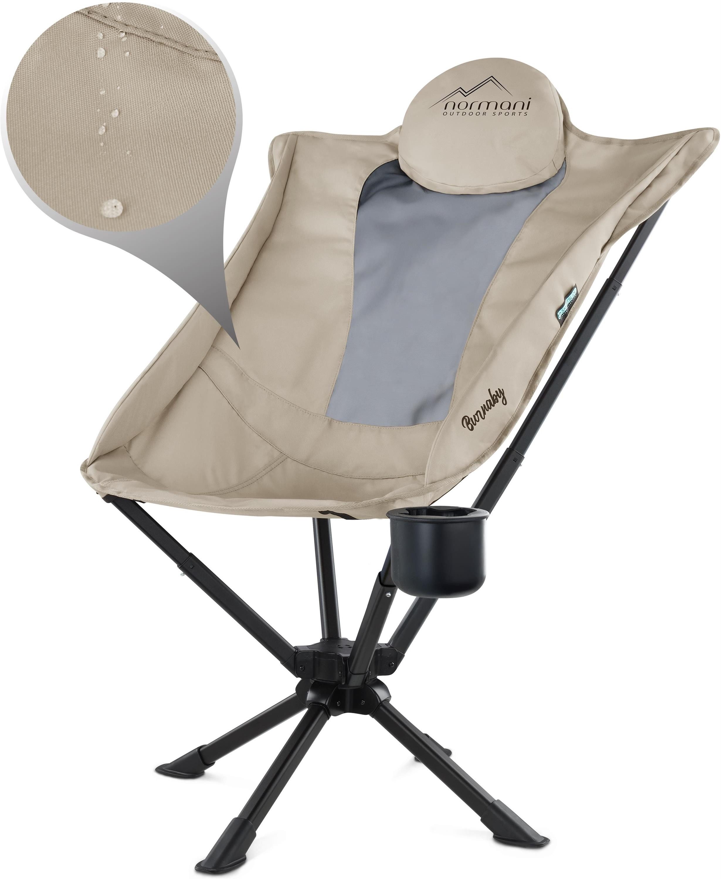 normani Campingstuhl Campingstuhl mit Getränkehalter Burnaby, Leichter Gartenstuhl Wanderstuhl mit Kopfkissen und Becherhalter