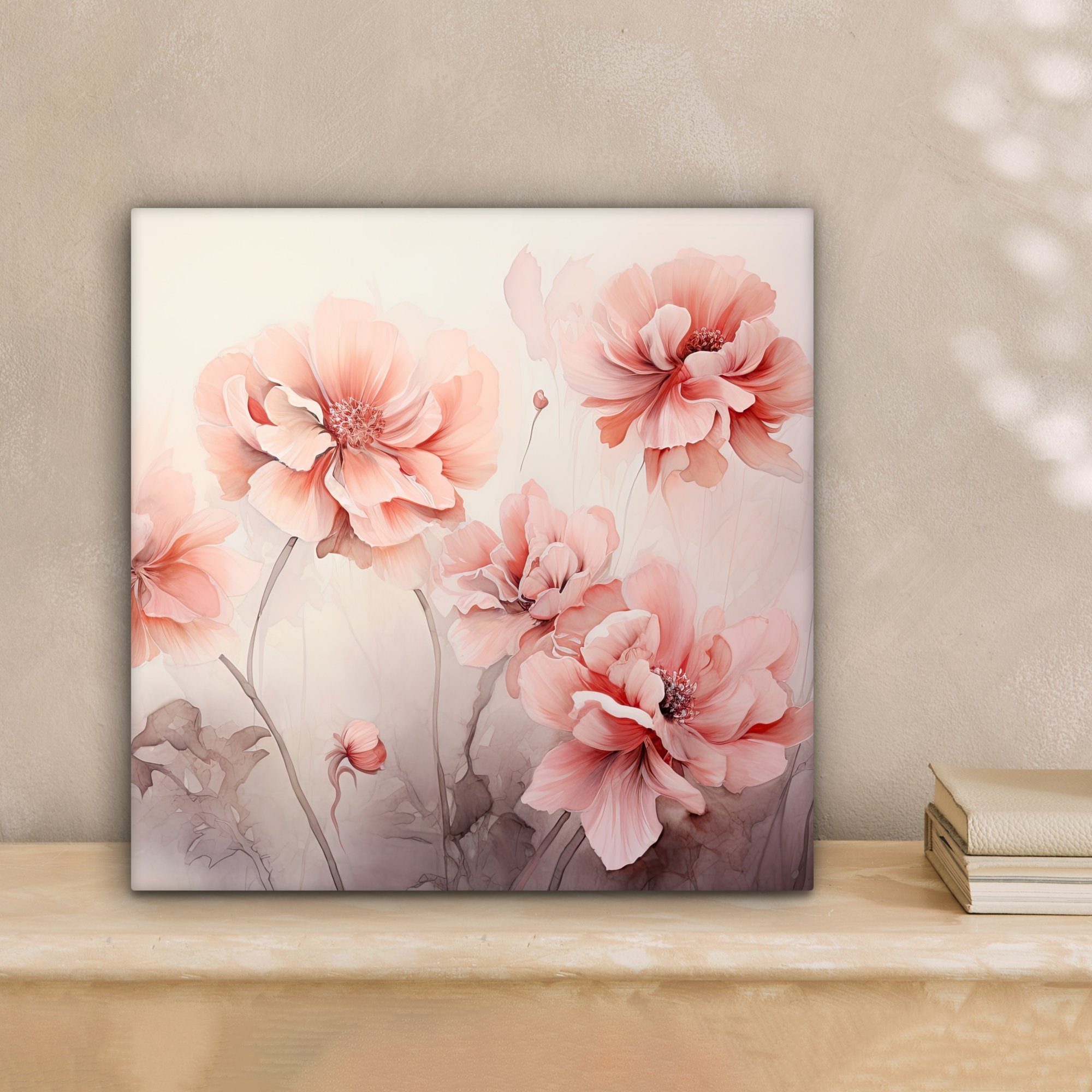 Aquarell, Kunst - - für Wohnzimmer OneMillionCanvasses® Leinwand Schlafzimmer, 20x20 Abstrakt - Bilder St), (1 cm Leinwandbild Rosa - Blumen