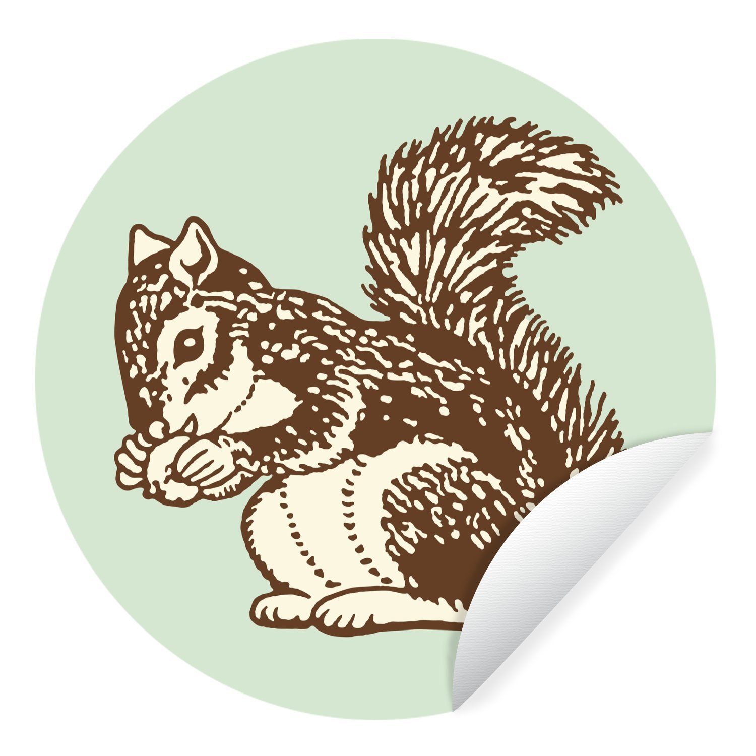 MuchoWow Wandsticker Eine Illustration eines Eichhörnchens mit einer Eichel (1 St), Tapetenkreis für Kinderzimmer, Tapetenaufkleber, Rund, Wohnzimmer