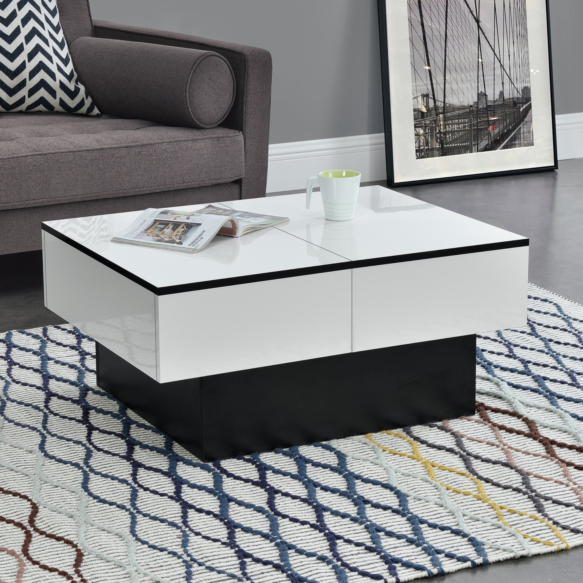 en.casa Couchtisch, »Lens« Wohnzimmertisch 36x80x60cm Schwarz/Weiß günstig online kaufen