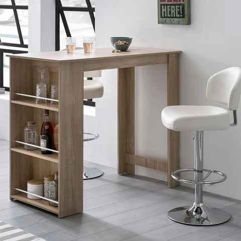 FINEBUY Bartisch SuVa13573_1 (Sonoma 120 x 107,5 x 60 cm, Stehtisch Spanplatte), Bartisch mit Regal, Küchenbartisch Rechteckig