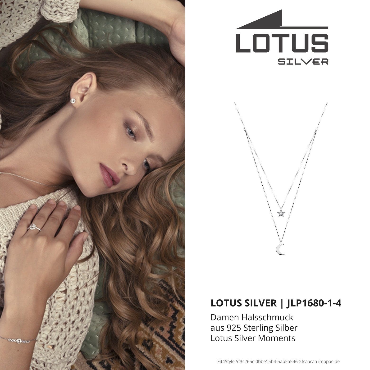 LOTUS SILVER Silberkette LOTUS Silver Mond und Stern Halskette (Halskette), Halskette Mond und Stern 42cm, 925 Sterling Silber, Farbe: weiß,silber