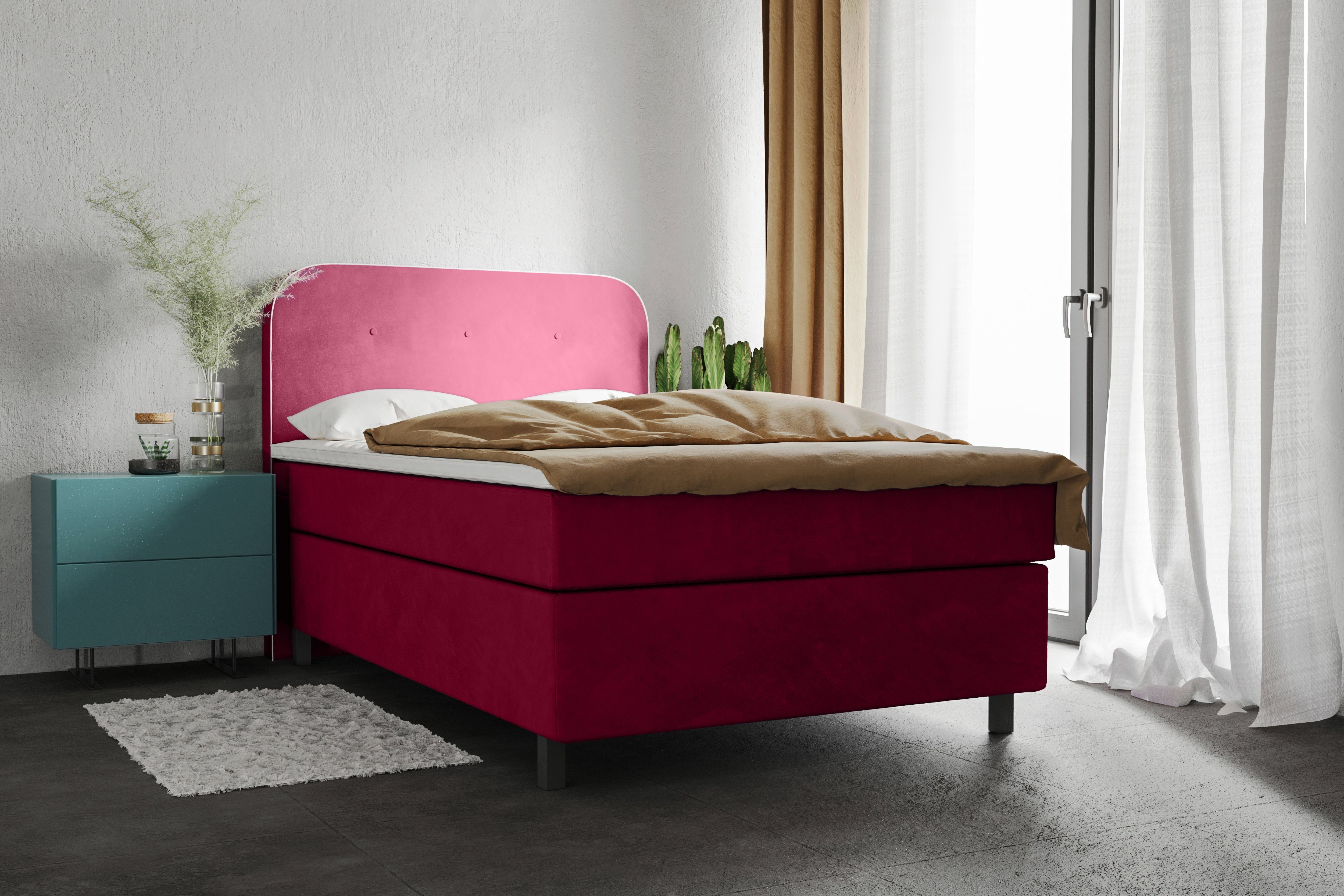 of Places Marausa, Kedernaht Taschen-Federkernmatratze, Style Boxspringbett mit pink mit dekorativer