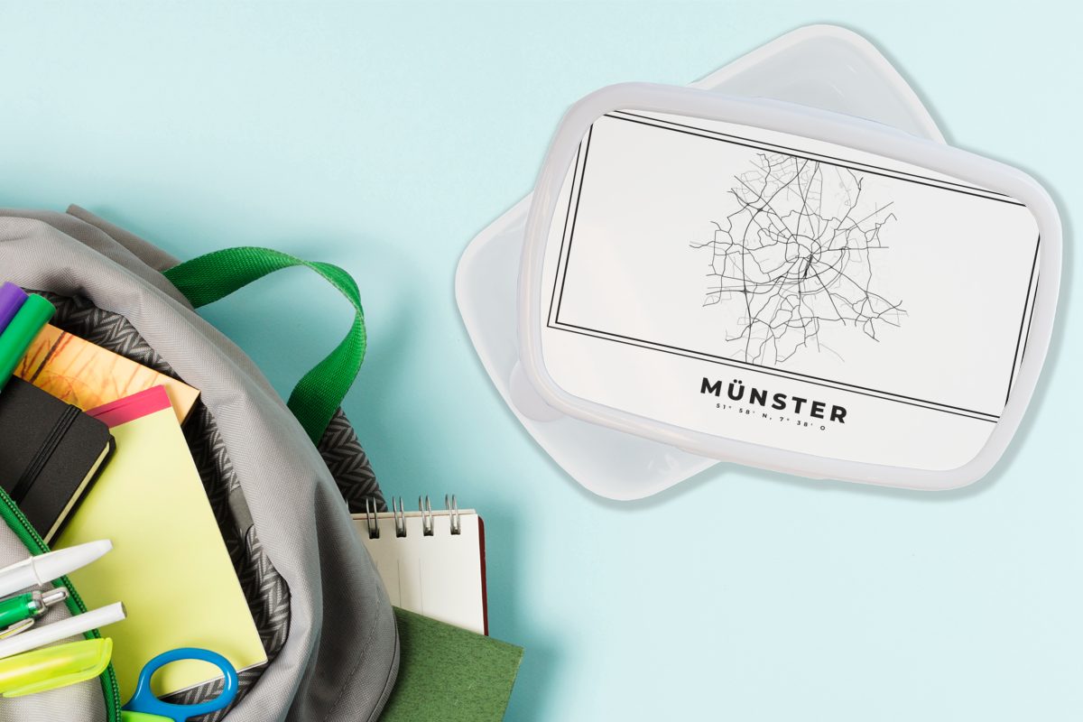 Stadtplan Brotdose, Münster für Erwachsene, für Karte - und MuchoWow Kinder Schwarz-weiß Kunststoff, Jungs (2-tlg), Brotbox Mädchen - Karte, und - Lunchbox Deutschland - -