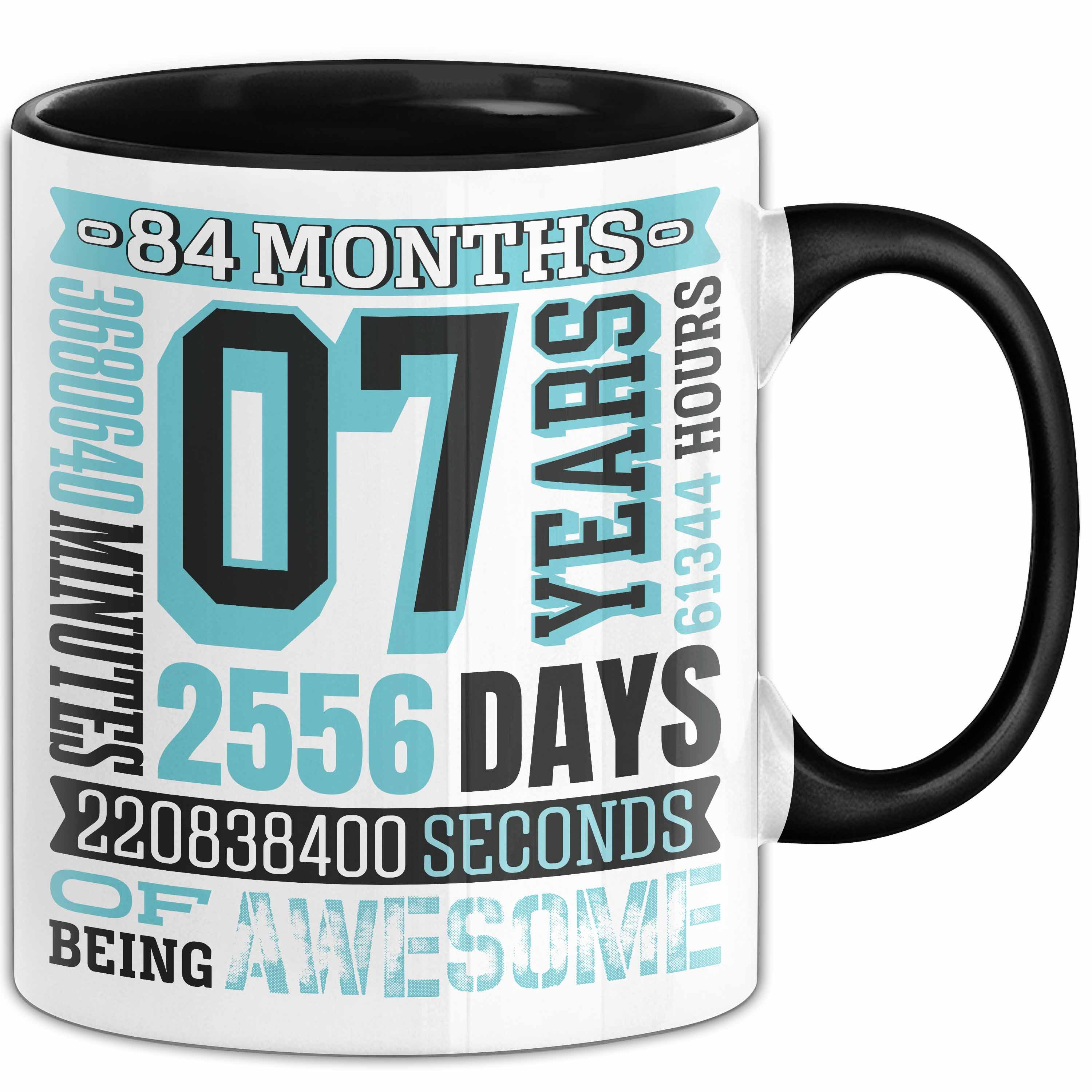 Trendation Tasse Tasse 07 Jahre Jubiläum Design mit Zeitangaben, Geschenkidee, Keramik