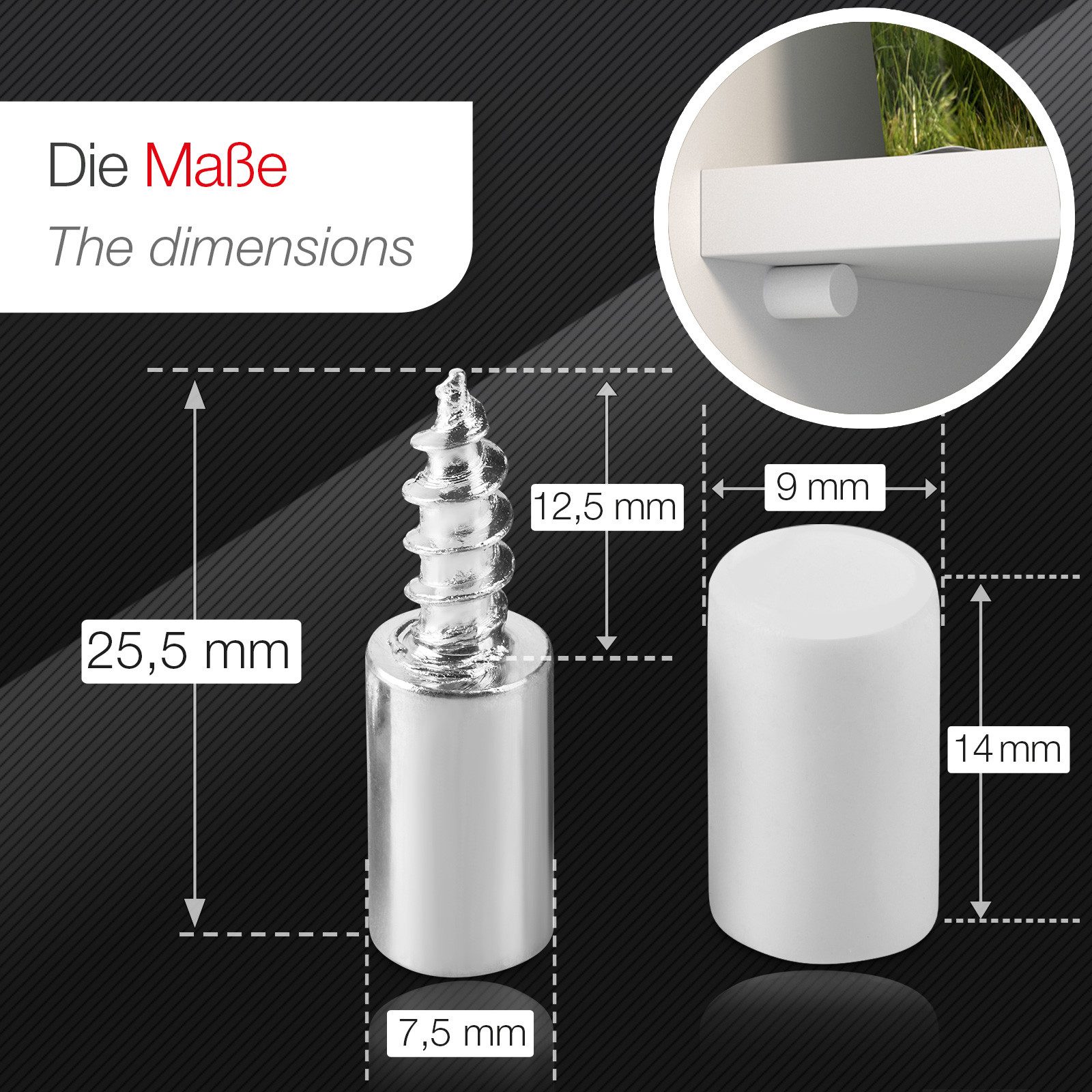 SO-TECH® Möbelbeschlag Fachbodenträger Bodenträger Schraubmontage Ø 7,5 mm, Stahl (50 St), weiß, L 25,5 mm, Gewindelänge 12,5 mm, Kreuzschlitz PH2 – Bild 4 von 5